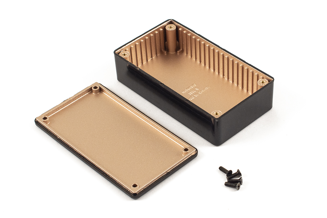1591RBBK black EMI/RFI shielded ABS plastic enclosure 112 x 62 x 31 mm with copper coated interior