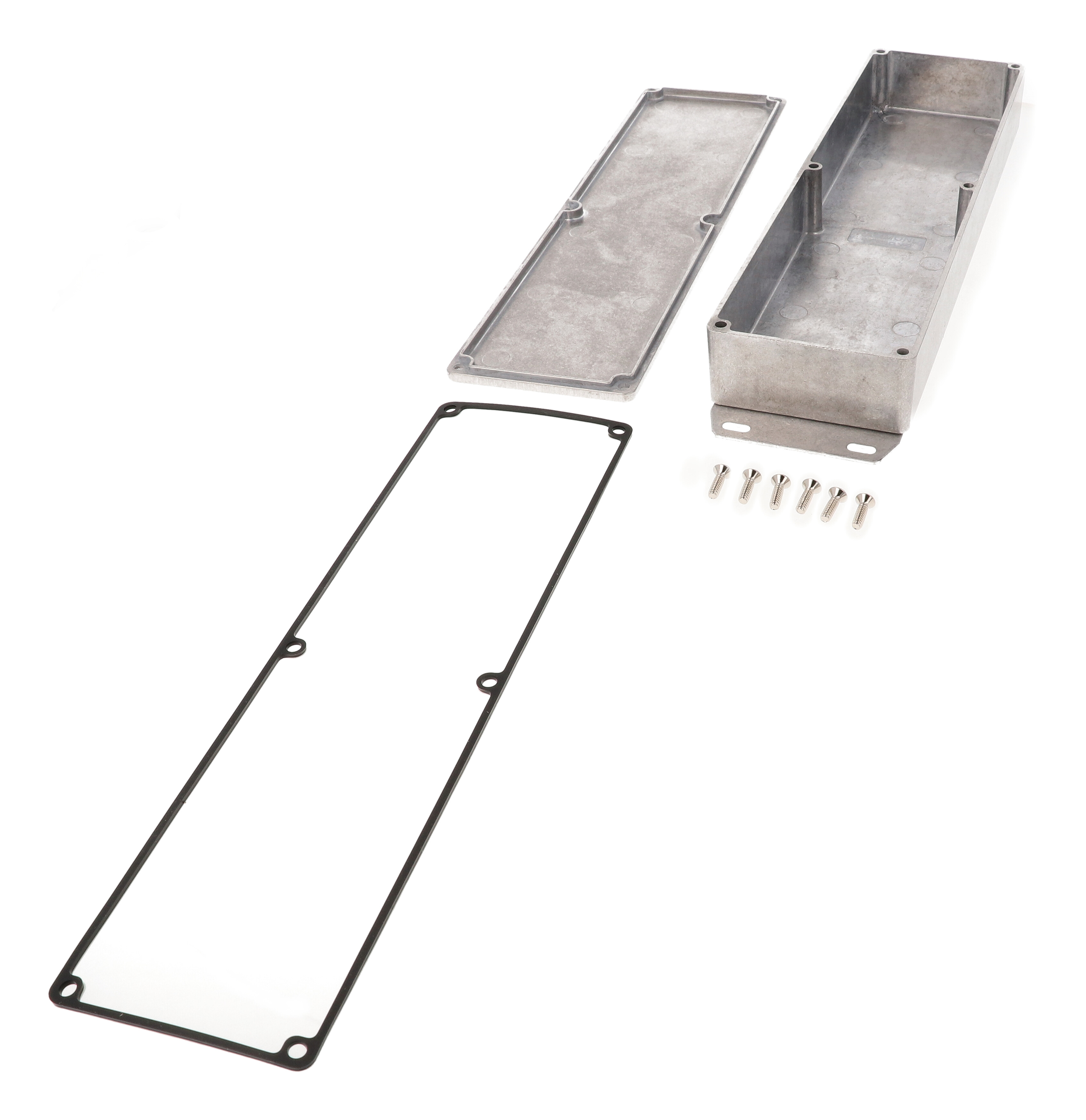 1590WBX2F natural aluminum low-profile watertight diecast enclosure with flanged bottom plate