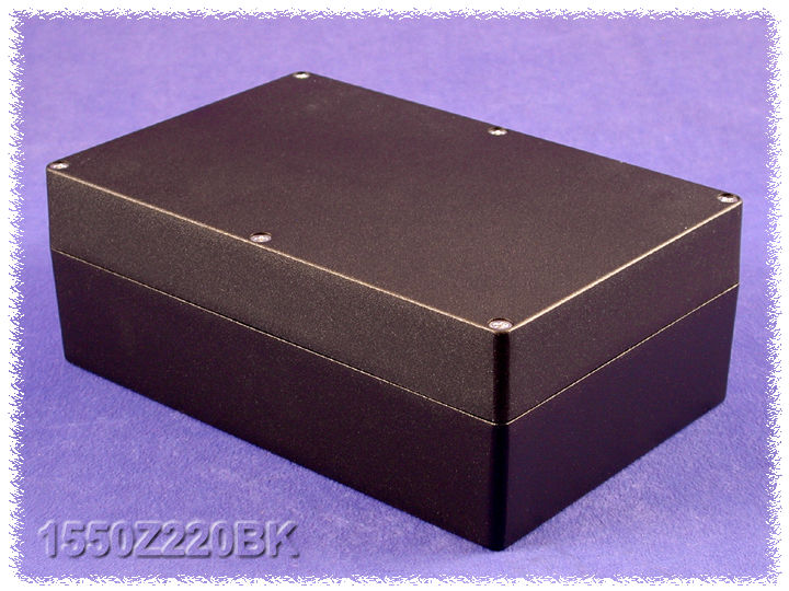 1550Z220BK black textured deep watertight diecast aluminum enclosure, 223 x 147 x 83 mm