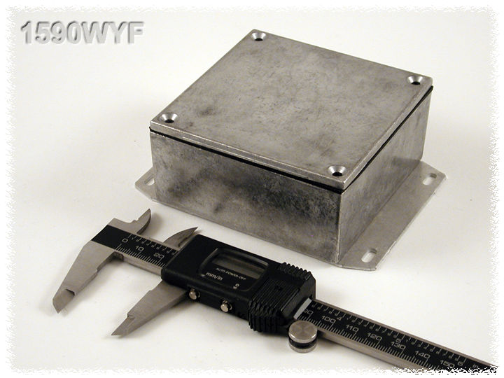 1590WYF natural aluminum watertight diecast aluminum enclosure with flanged bottom plate, 92 mm x 92 mm x 42 mm