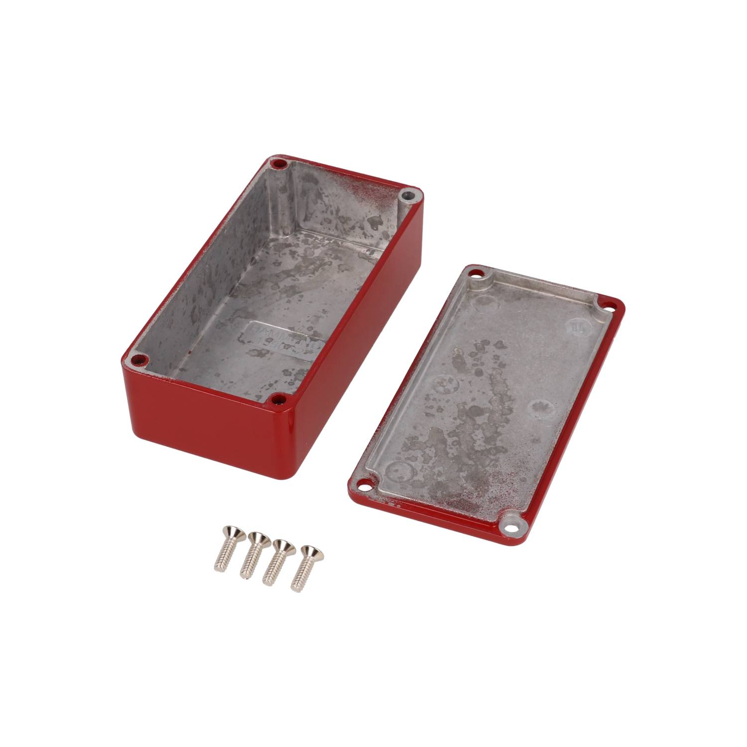 1590G2RD red painted diecast aluminum rectangular stomp box enclosure with lid and cover screws