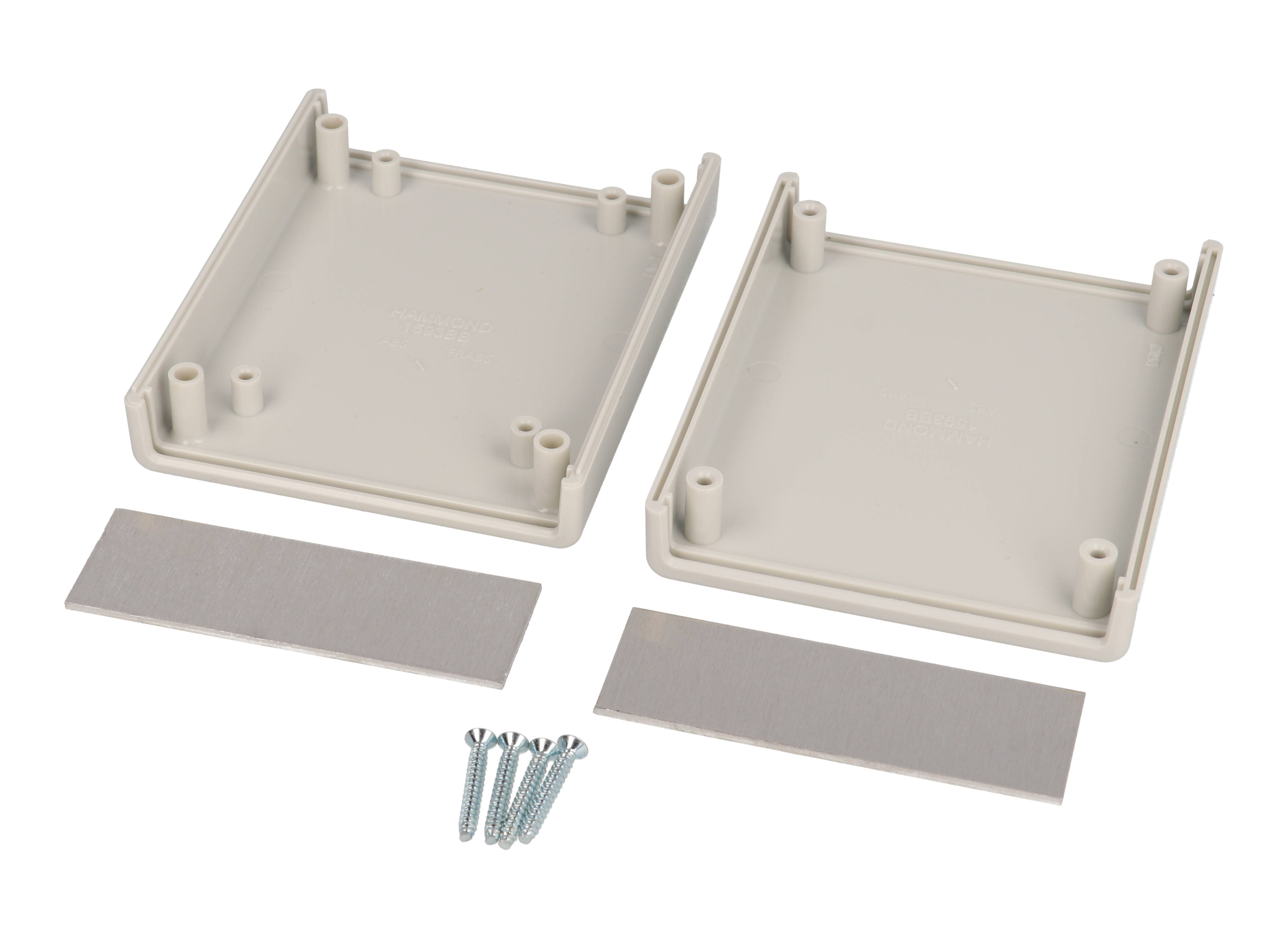 1593BBALGY light gray ABS hand held enclosure with aluminum end panels, 95 x 76 x 30 mm
