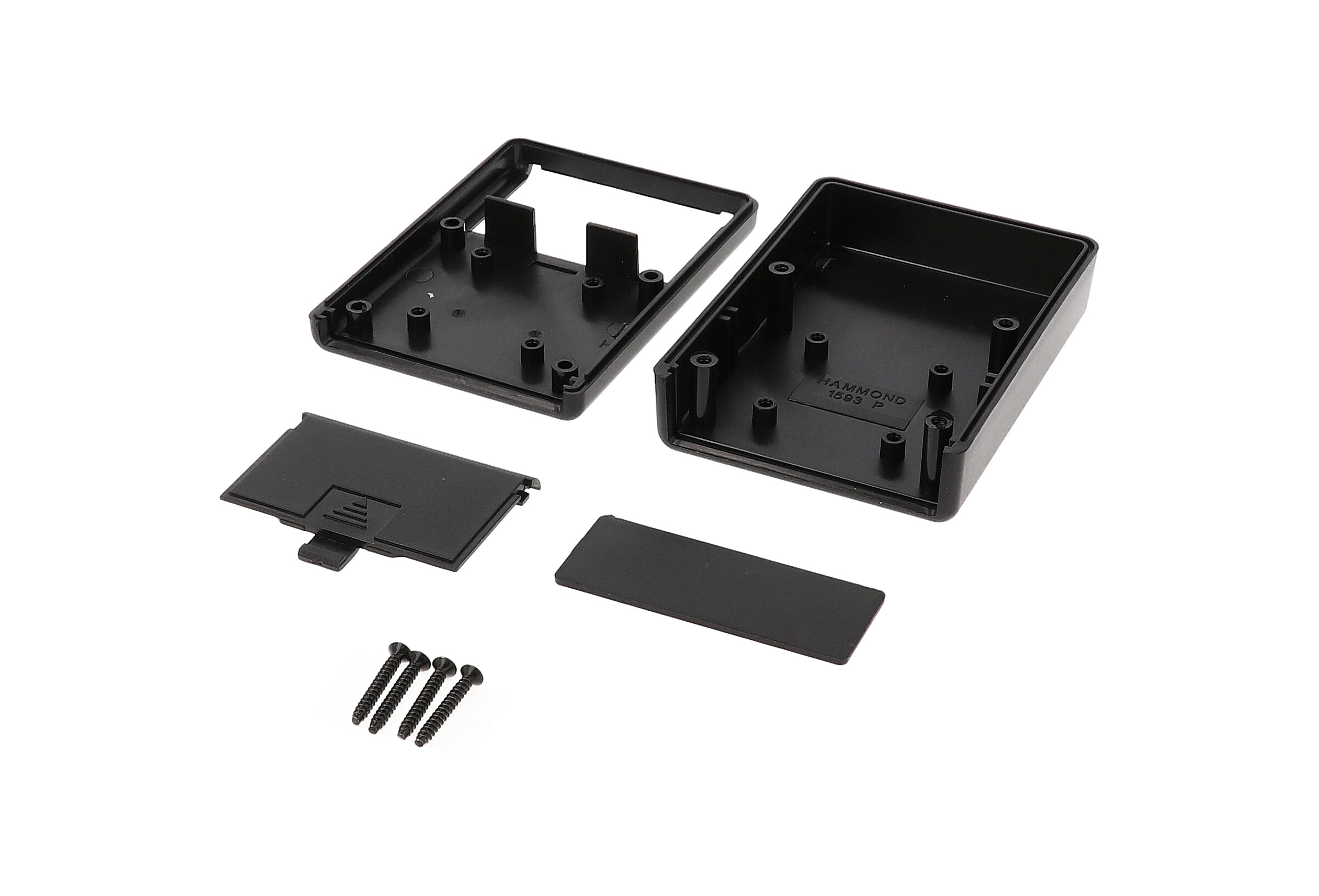 1593PBK black handheld ABS enclosure with battery door