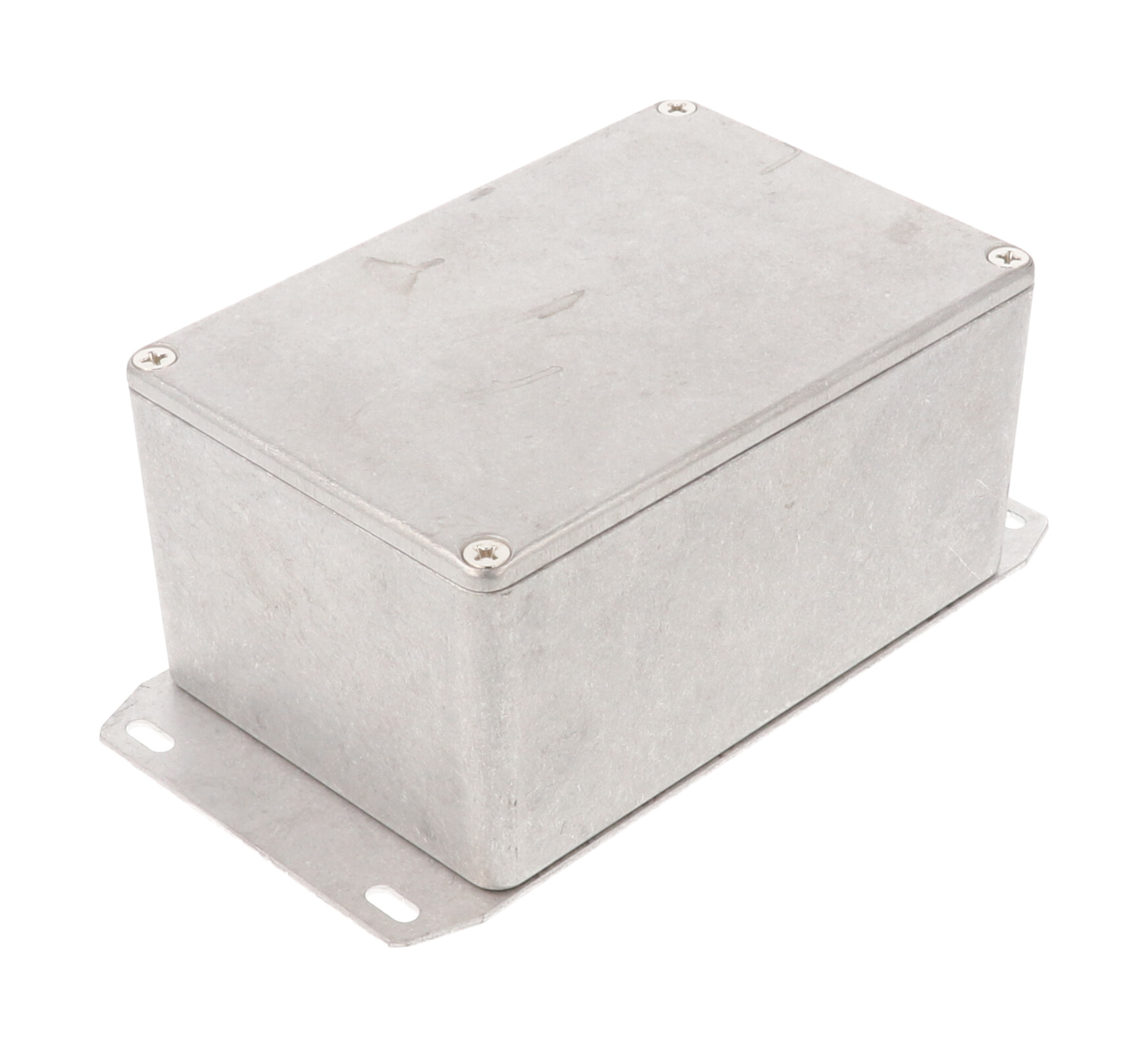 1590TF natural aluminum diecast aluminum enclosure with flanged bottom plate, 120 x 80 x 59 mm