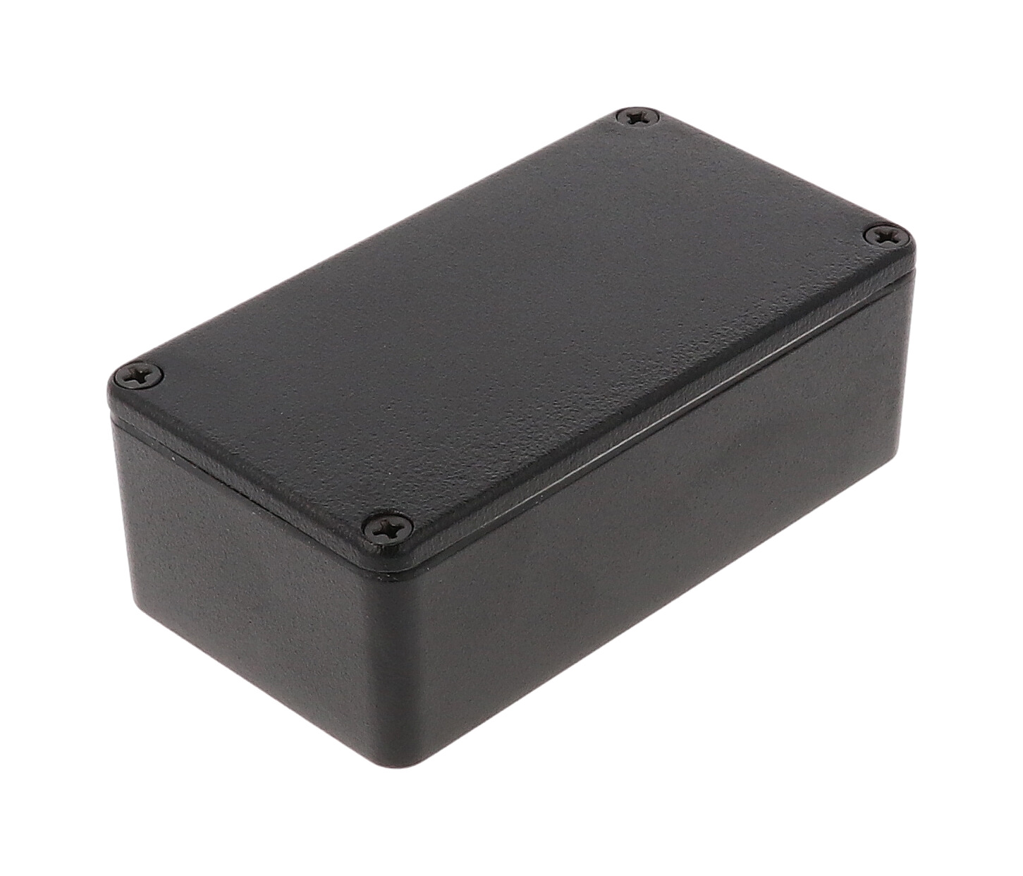 1590WB2BK black textured IP65 watertight diecast enclosure, 112 x 61 x 38 mm, no mounting flanges