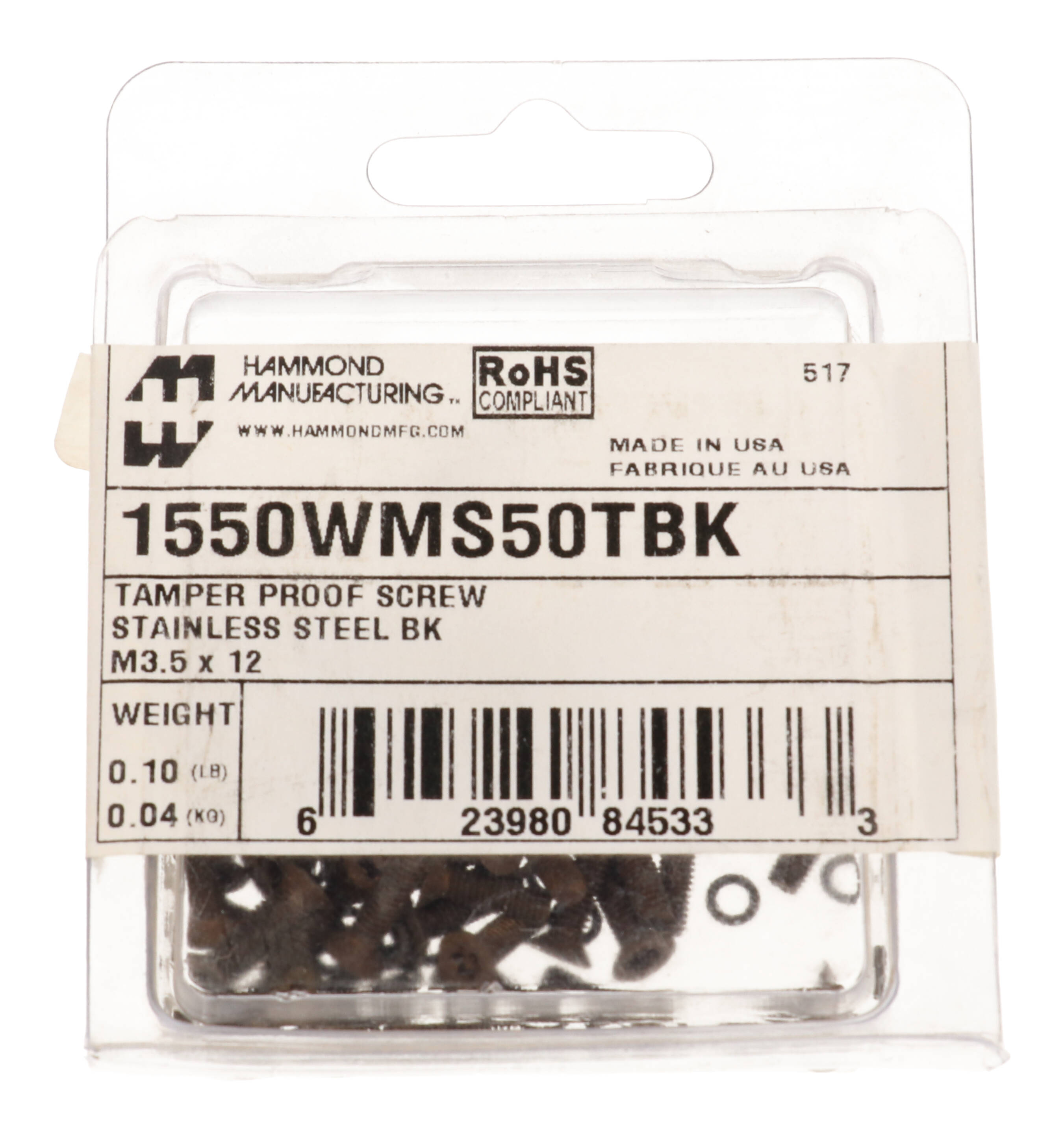 Hammond 1550WMS50TBK black Torx with pin tamper-resistant enclosure screws with o-rings, 50-pack