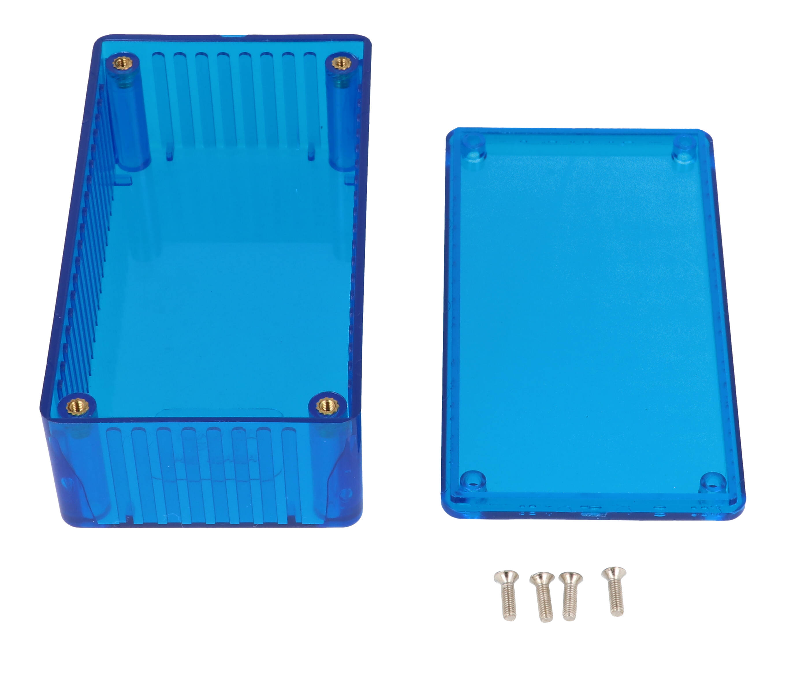 1591CTBU ice blue translucent polycarbonate enclosure, 120 x 65 x 40 mm, with lid and cover screws
