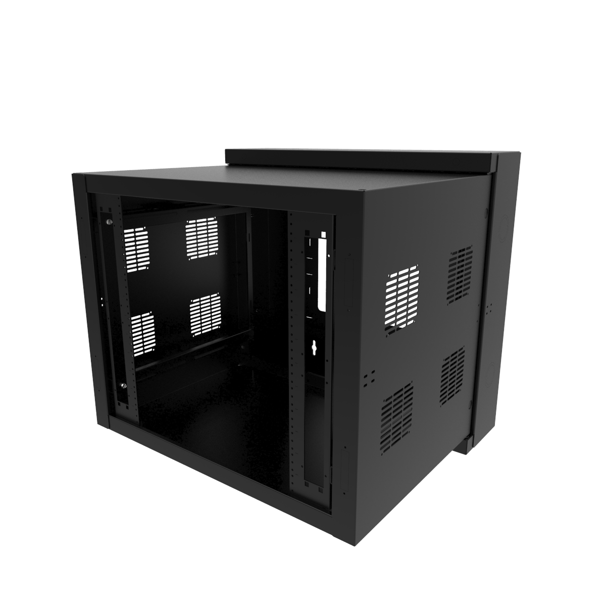 Hammond HWC2418U35BK 18U swing-out wall-mount rack cabinet in RAL9005 black, 24 in wide and 35 in deep, shown without door — view 14