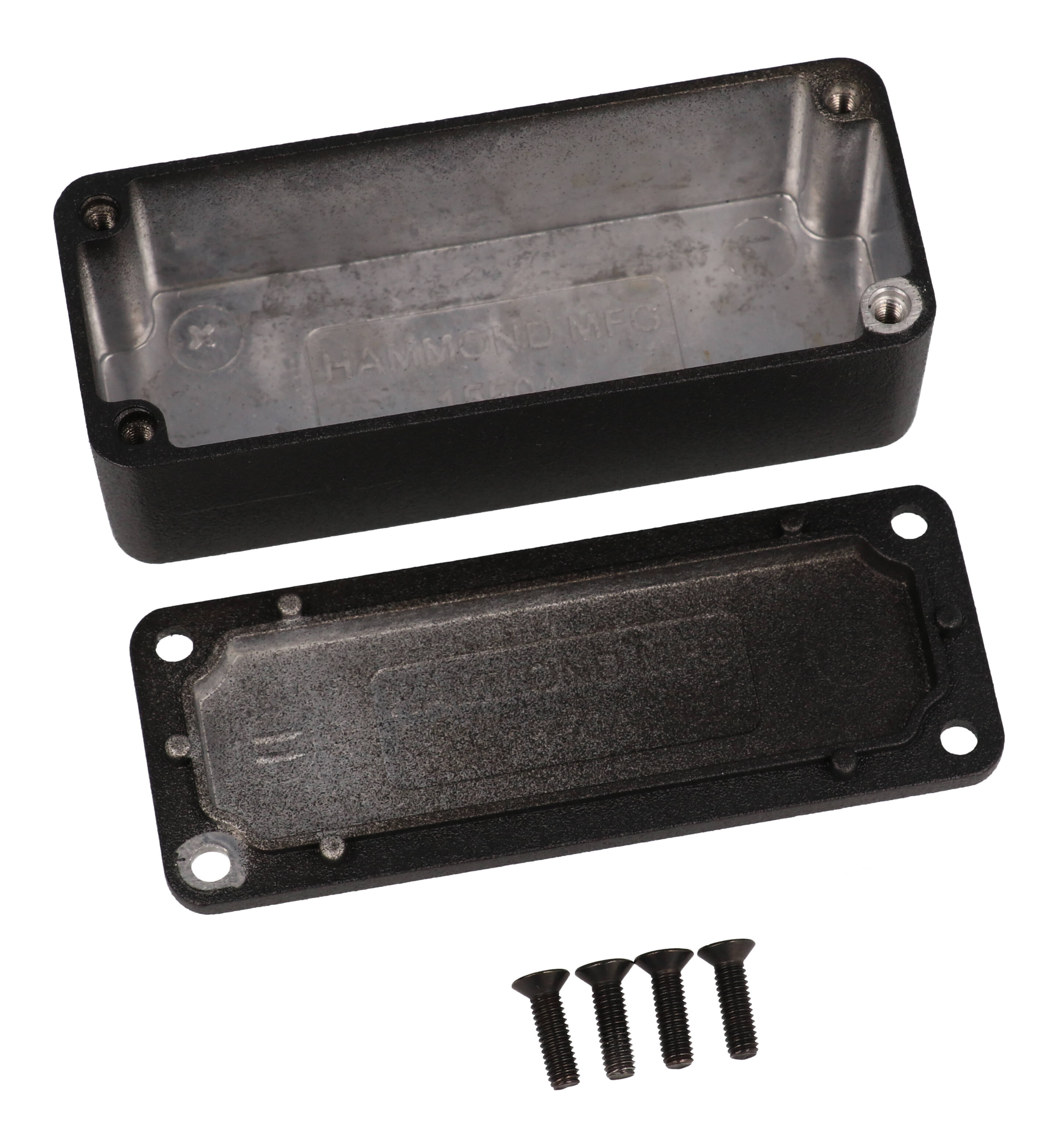 Hammond 1550ABK black powder coated diecast aluminum enclosure with screw-down lid