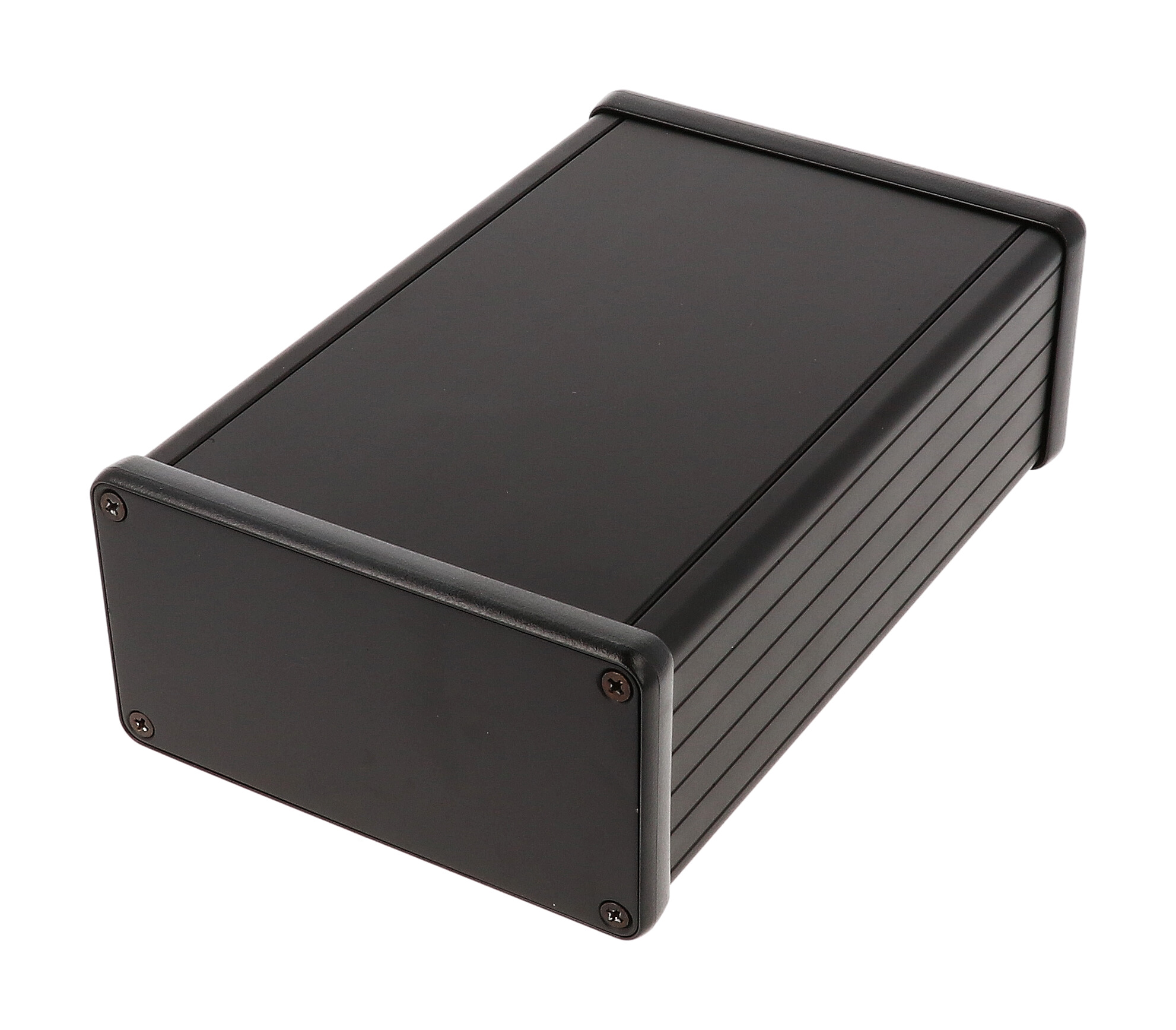 1455N1601BK — black extruded aluminum enclosure w/ metal end panels