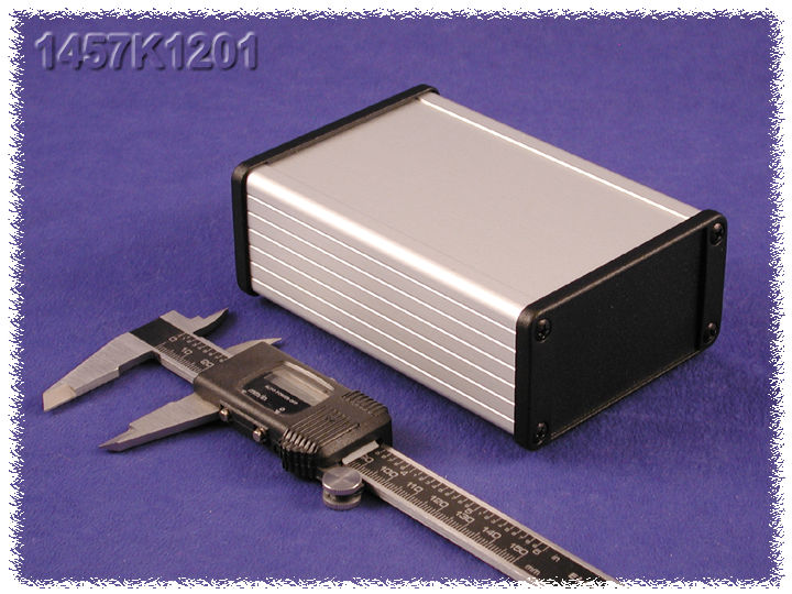 1457K1201 clear anodized watertight extruded aluminum enclosure, 120 x 84 x 44.00 mm, with black diecast end panels