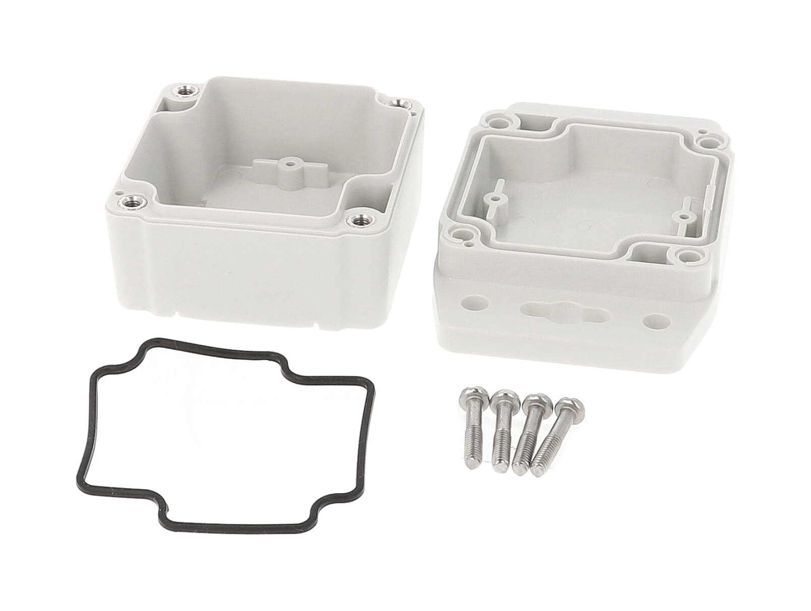 1555BF22GY grey ABS flanged watertight enclosure, 65 x 65 x 42 mm
