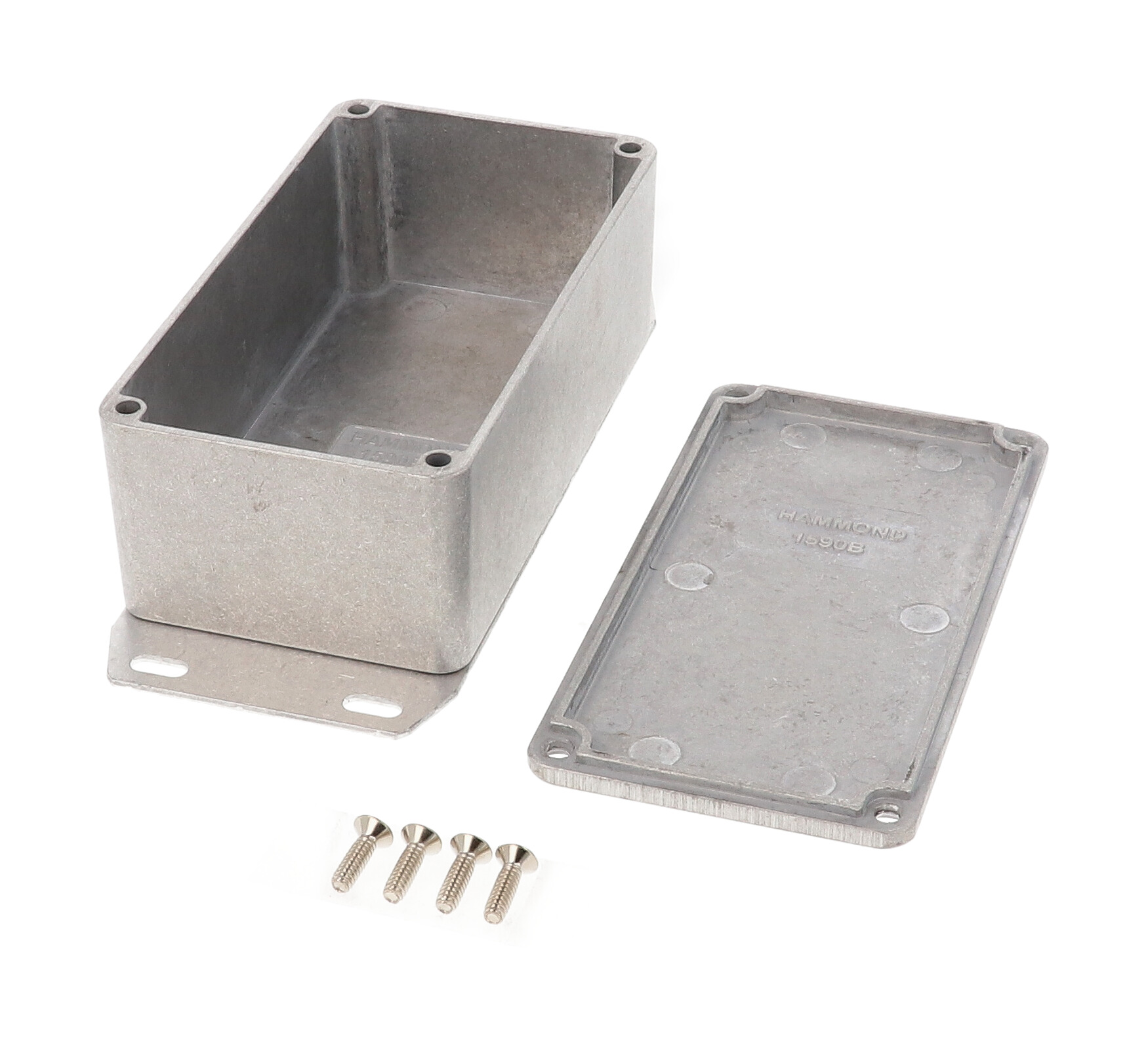 1590BSF natural diecast aluminum enclosure with welded bottom mounting flange