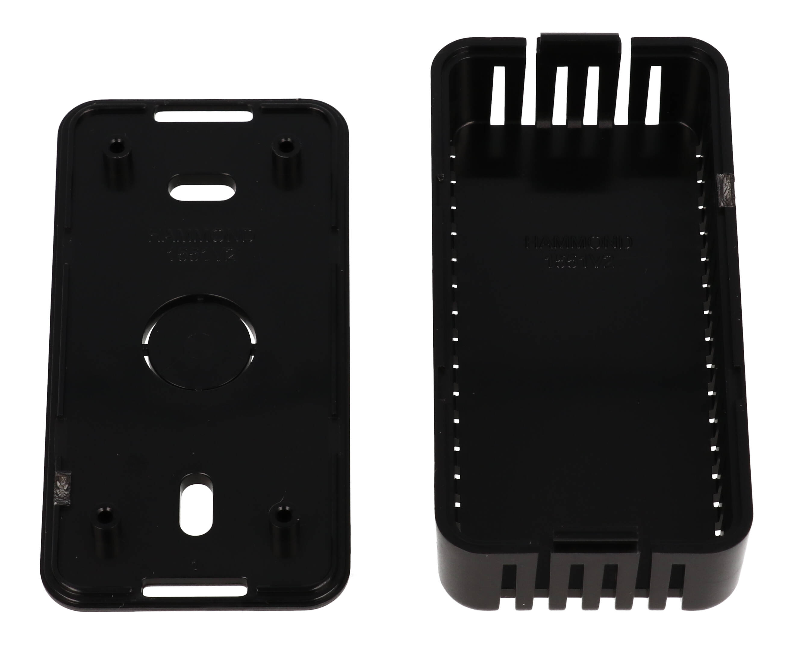 1551V2BK black vented rectangular ABS snap-fit miniature enclosure, 80 x 40 mm x 20 mm