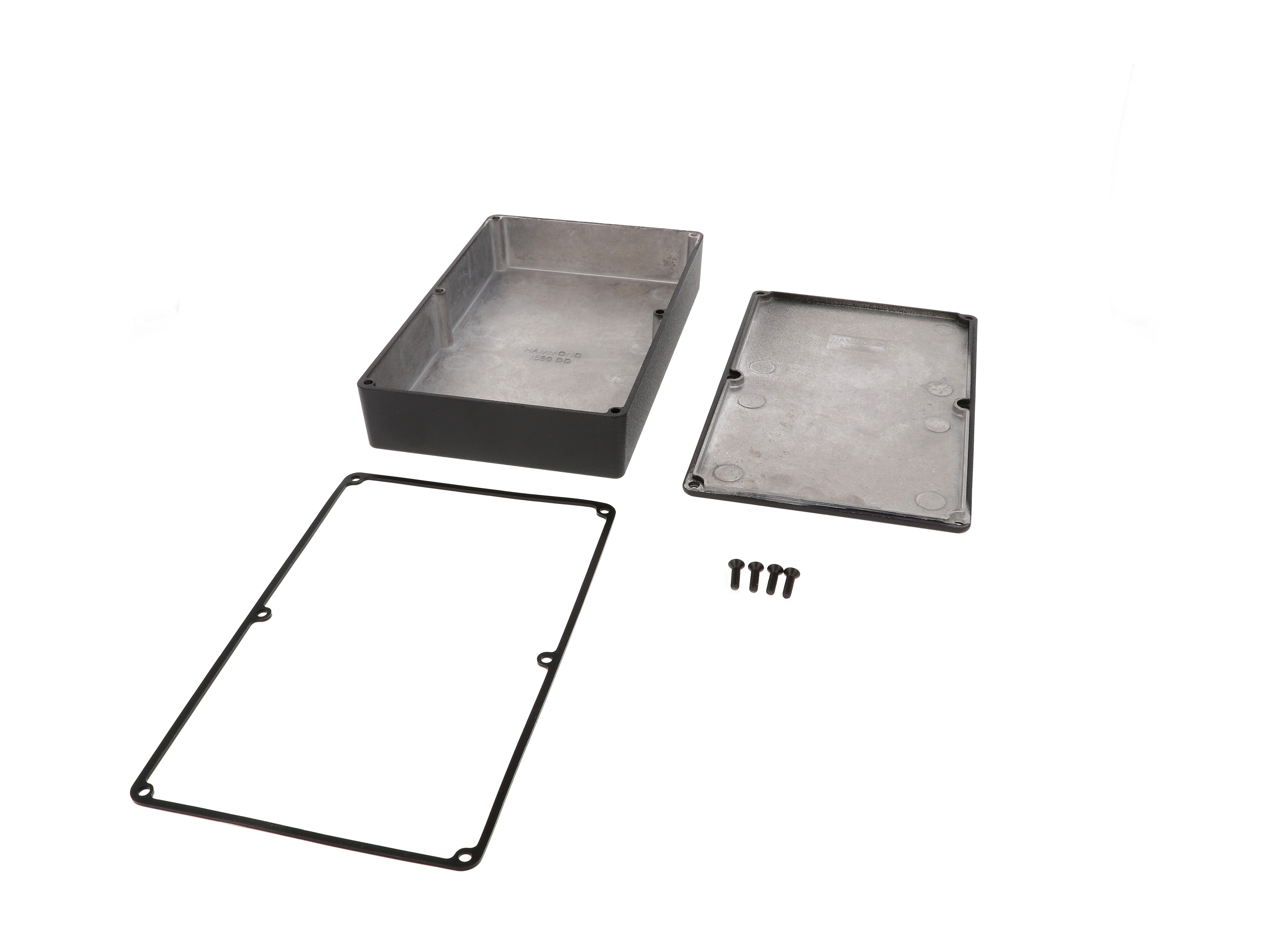 1590WDDBK textured black watertight diecast aluminum enclosure, 188 mm x 120 mm x 37 mm