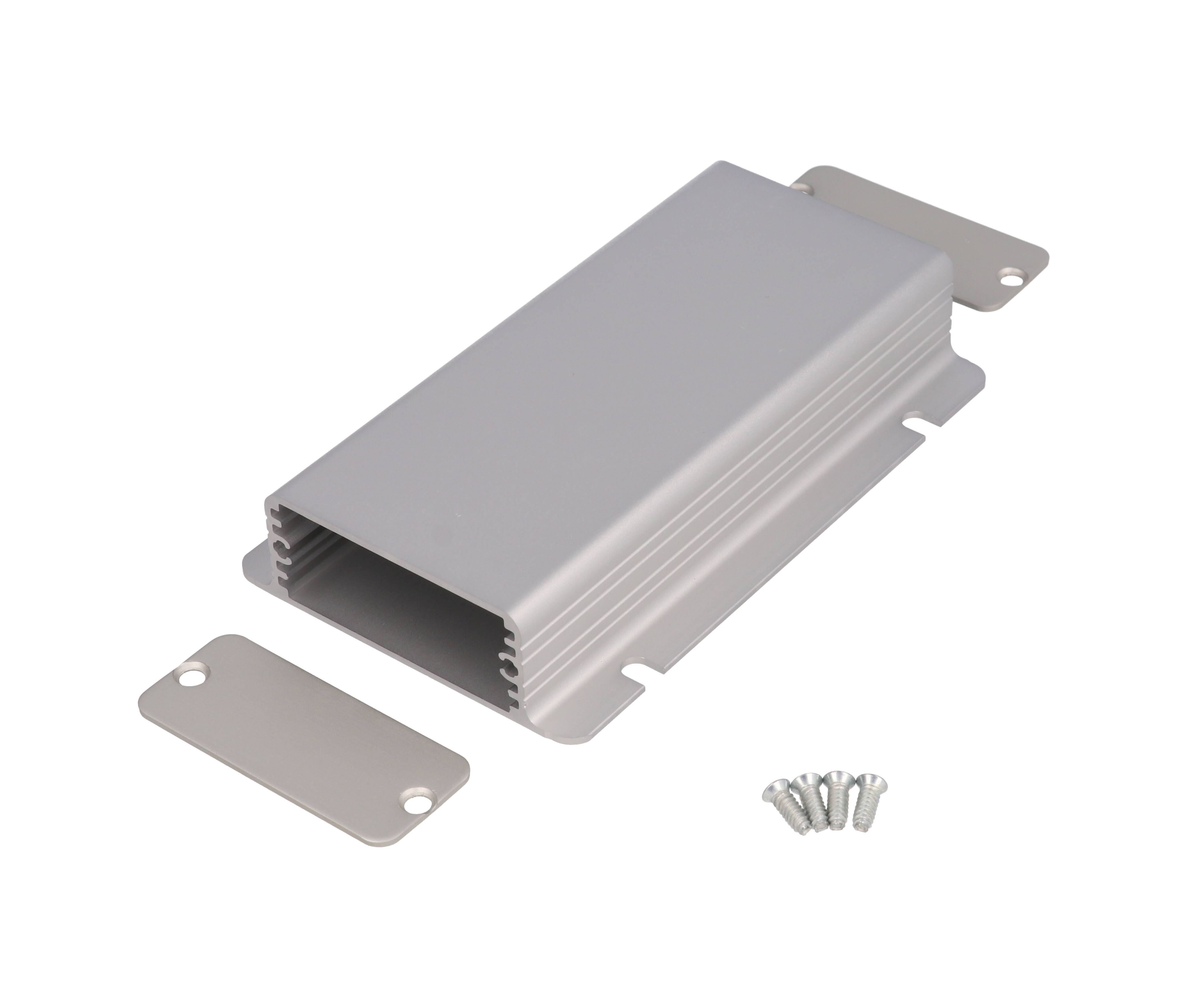 1455CF1201 clear anodized extruded aluminum enclosure with integrated slotted mounting flanges