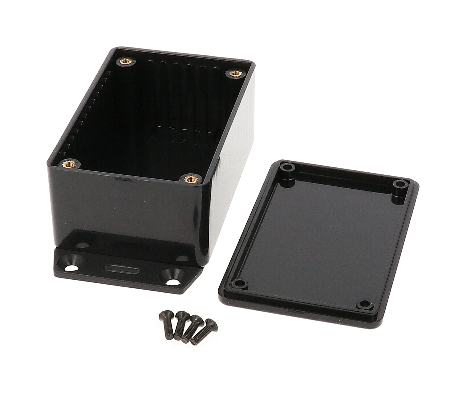 1591LF2BK black flame retardant ABS enclosure with bottom mounting flange