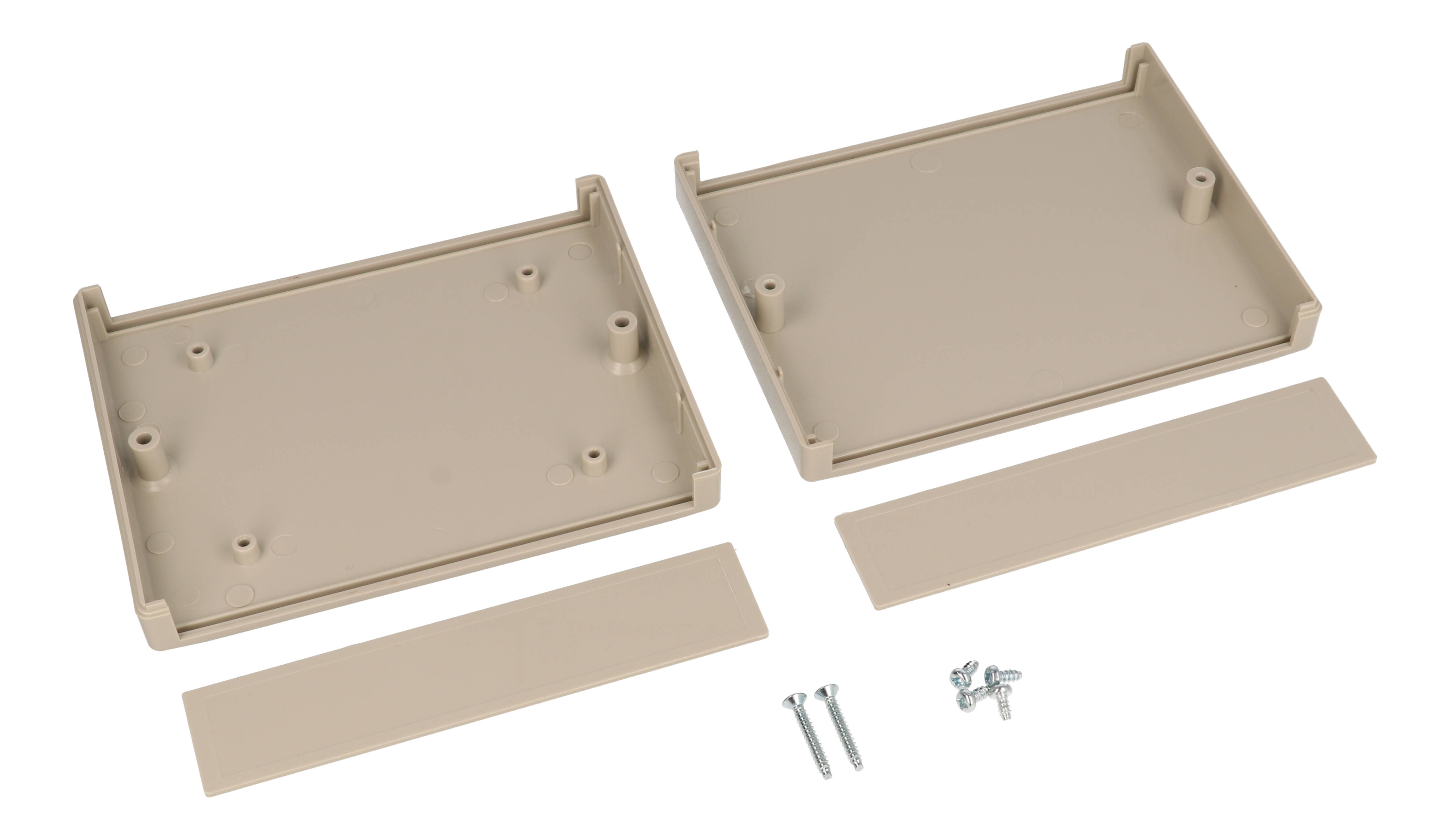 RM2015S light grey ABS instrument enclosure, 130 x 100 x 31 mm clam shell case with front and rear panels
