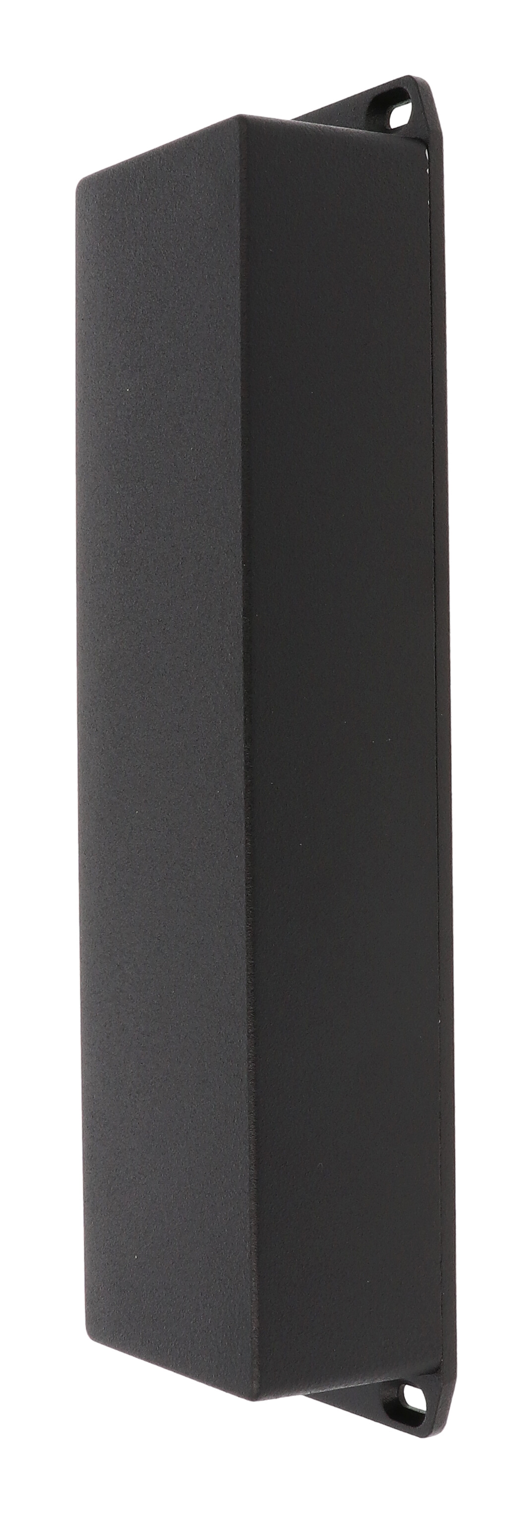 1590BXFLBK textured black diecast aluminum enclosure with flanged lid, 254 x 70 x 50 mm