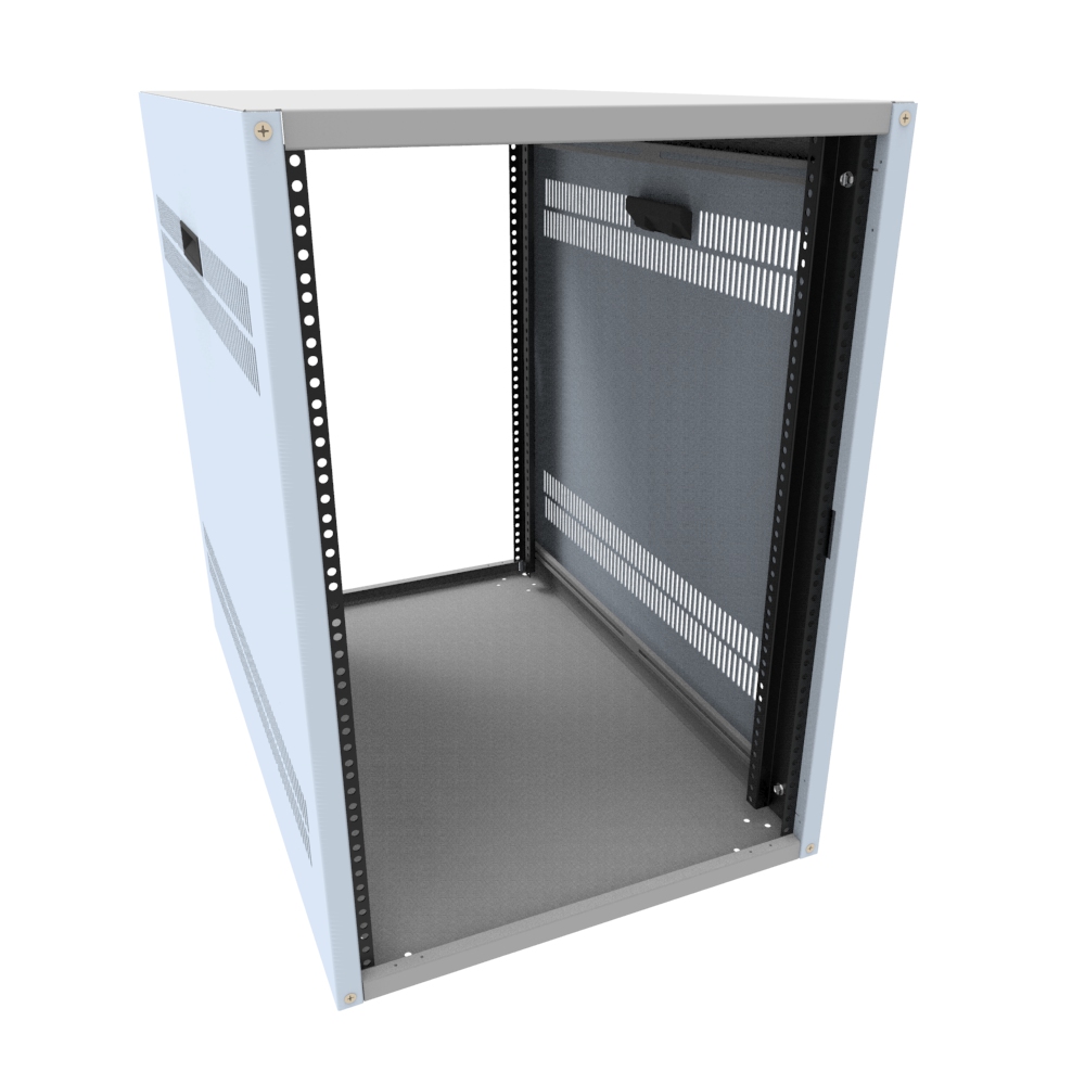 Hammond RCHV1902831LG1 16U vented-side knock-down rack cabinet in RAL7035 light gray, 30 x 21 x 31.5 inches