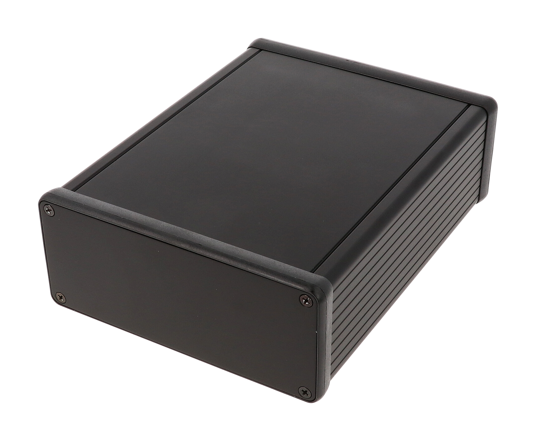 1455Q1601BK — black extruded aluminum enclosure w/ metal end panels