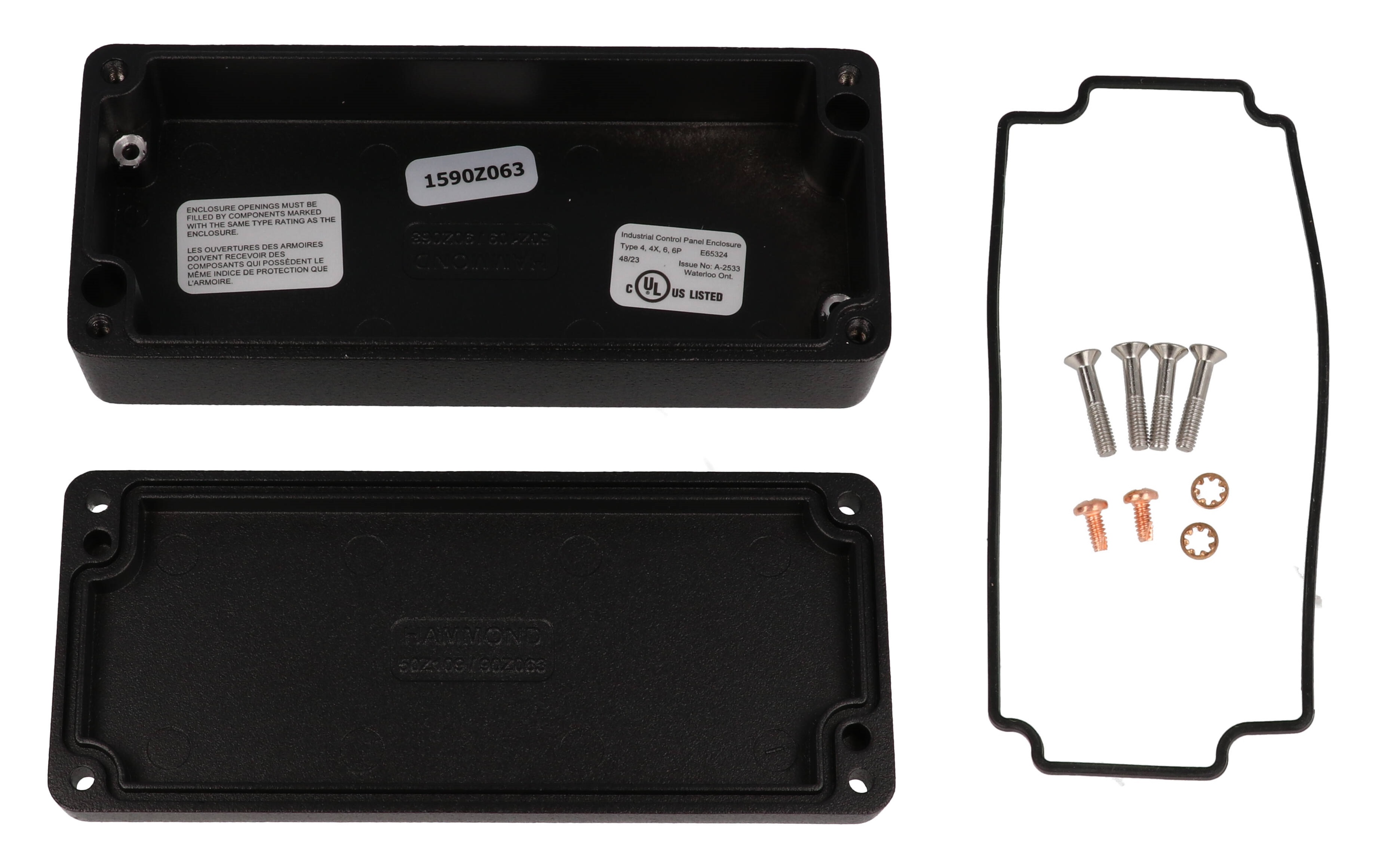1590Z063BK black textured long diecast aluminum watertight enclosure