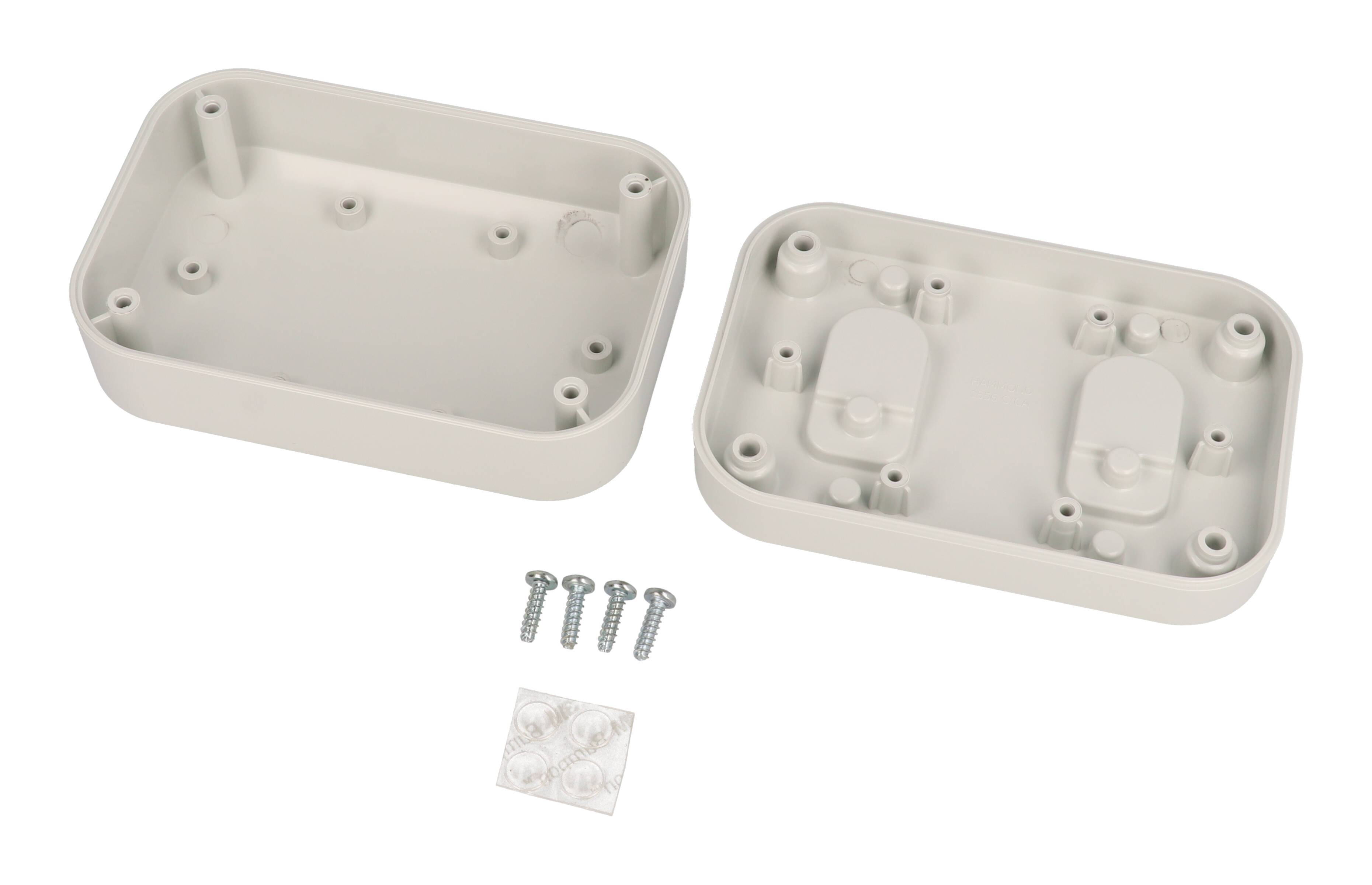 1556CGY light gray flame-retardant ABS 120 x 80 x 45 mm desktop and wall-mount enclosure with rounded corners