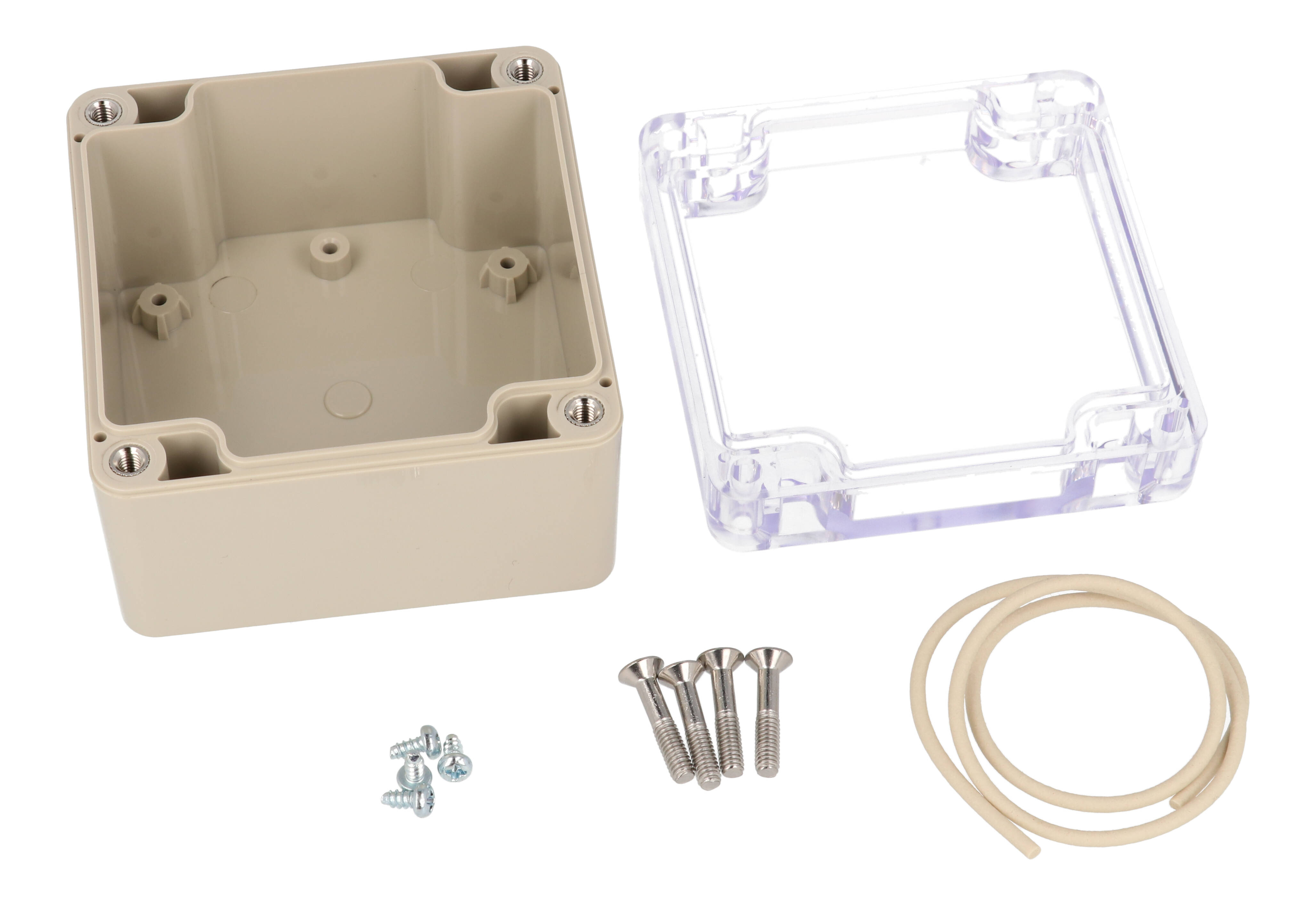 RZ0366C beige ABS water-tight enclosure with clear polycarbonate lid, 82 x 80 x 55 mm