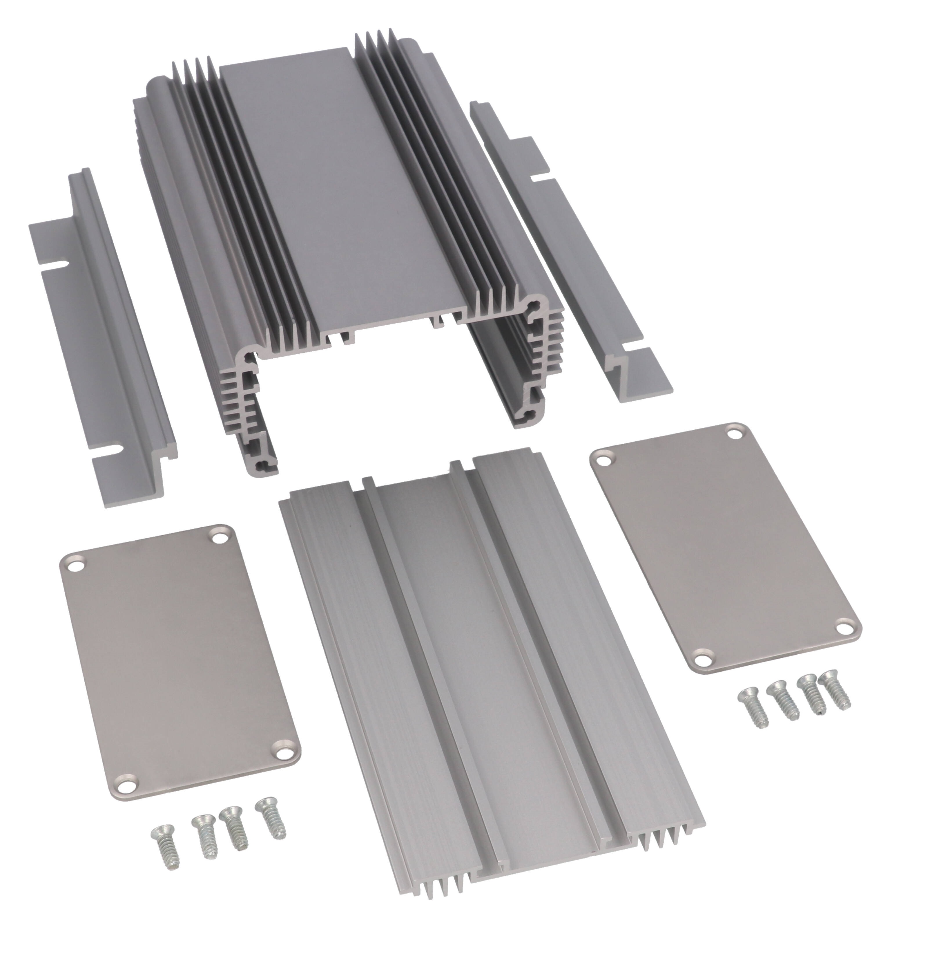1455KHD1201 clear anodized finned heat dissipating extruded aluminum enclosure, 120 x 86 x 51 mm, with mounting flanges