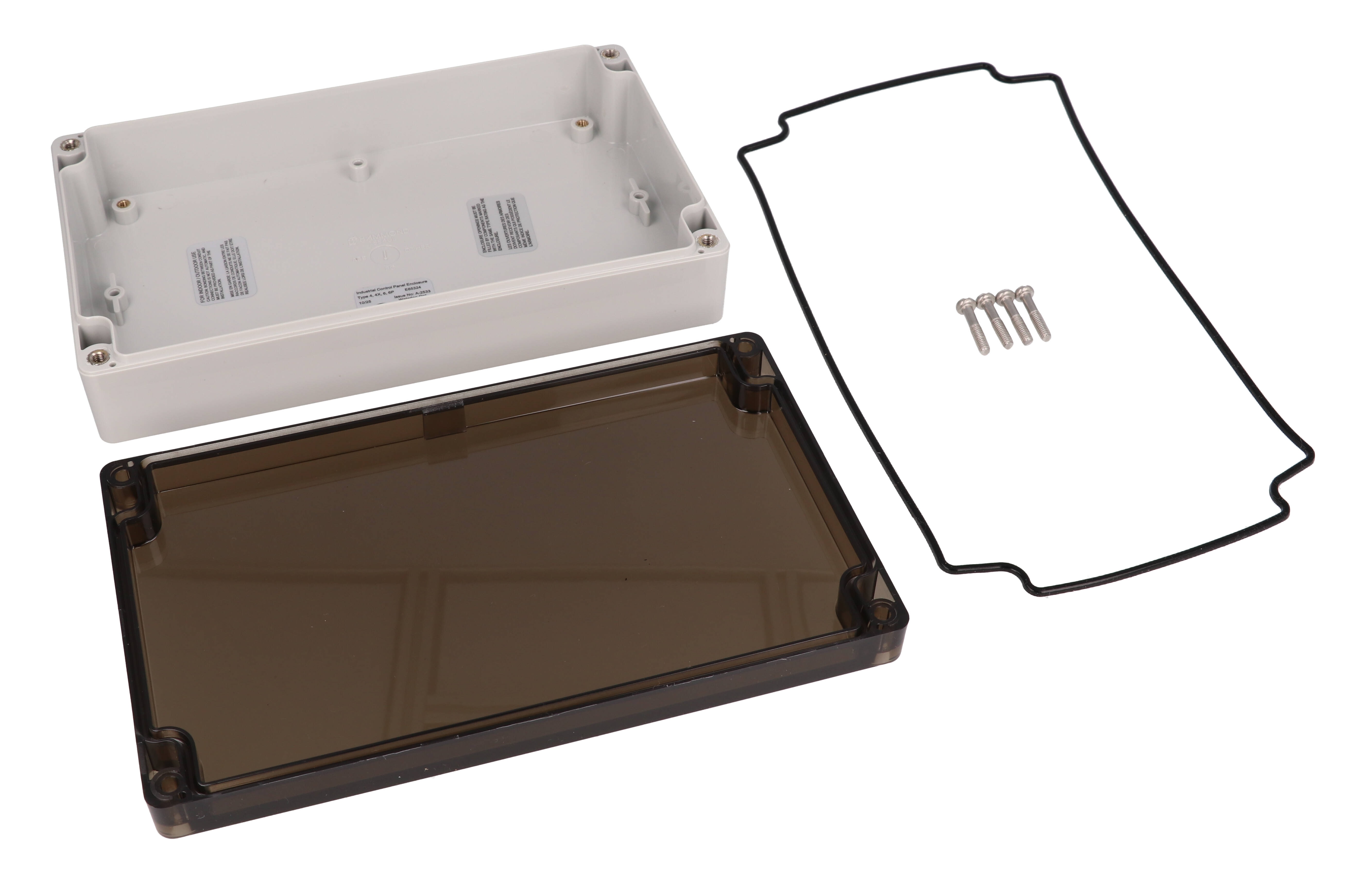1554UL2GYSL light gray polycarbonate enclosure with smoked lid, 200 x 120 x 45 mm