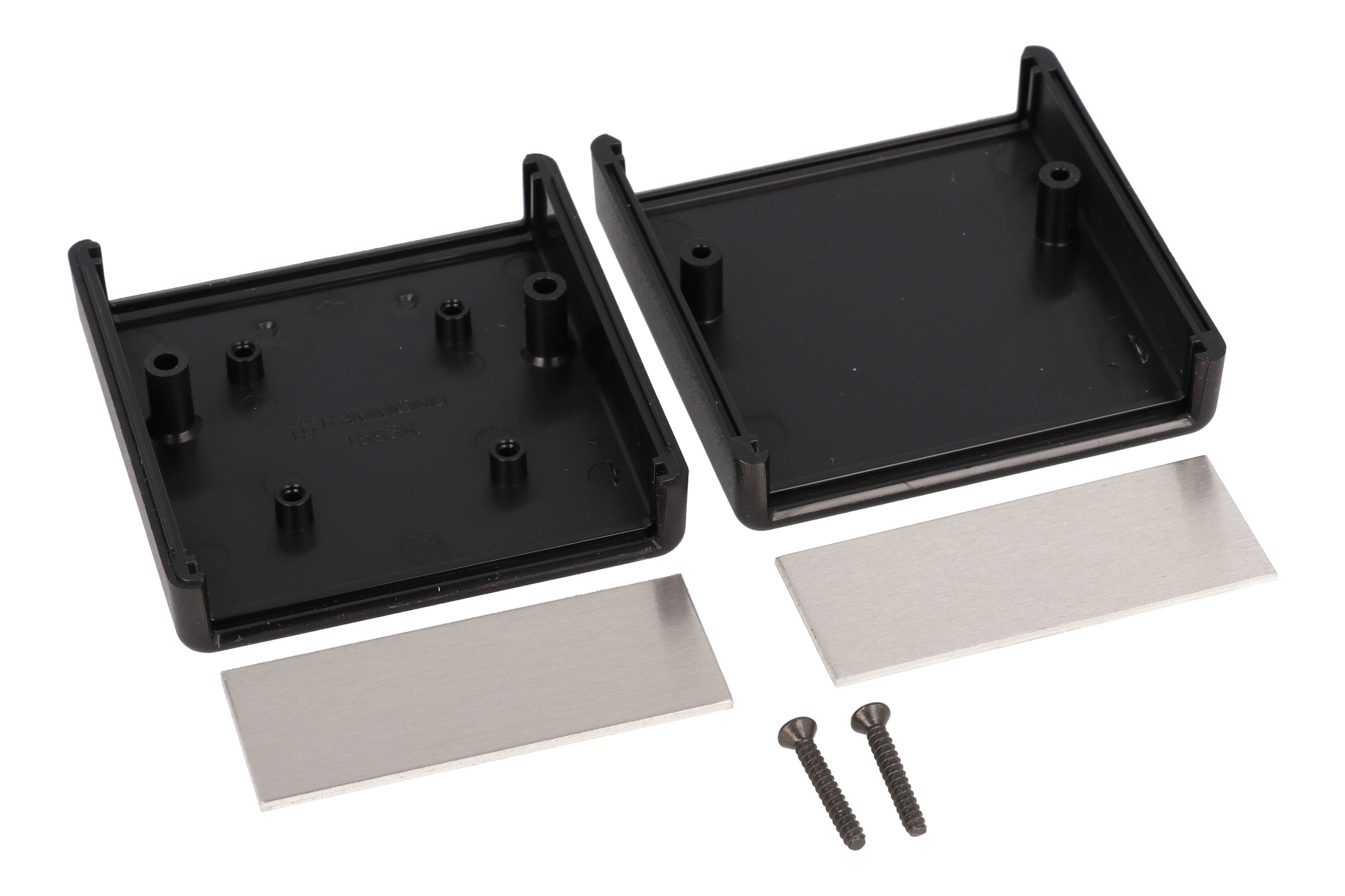 1593KALBK black ABS handheld enclosure with aluminum end panels