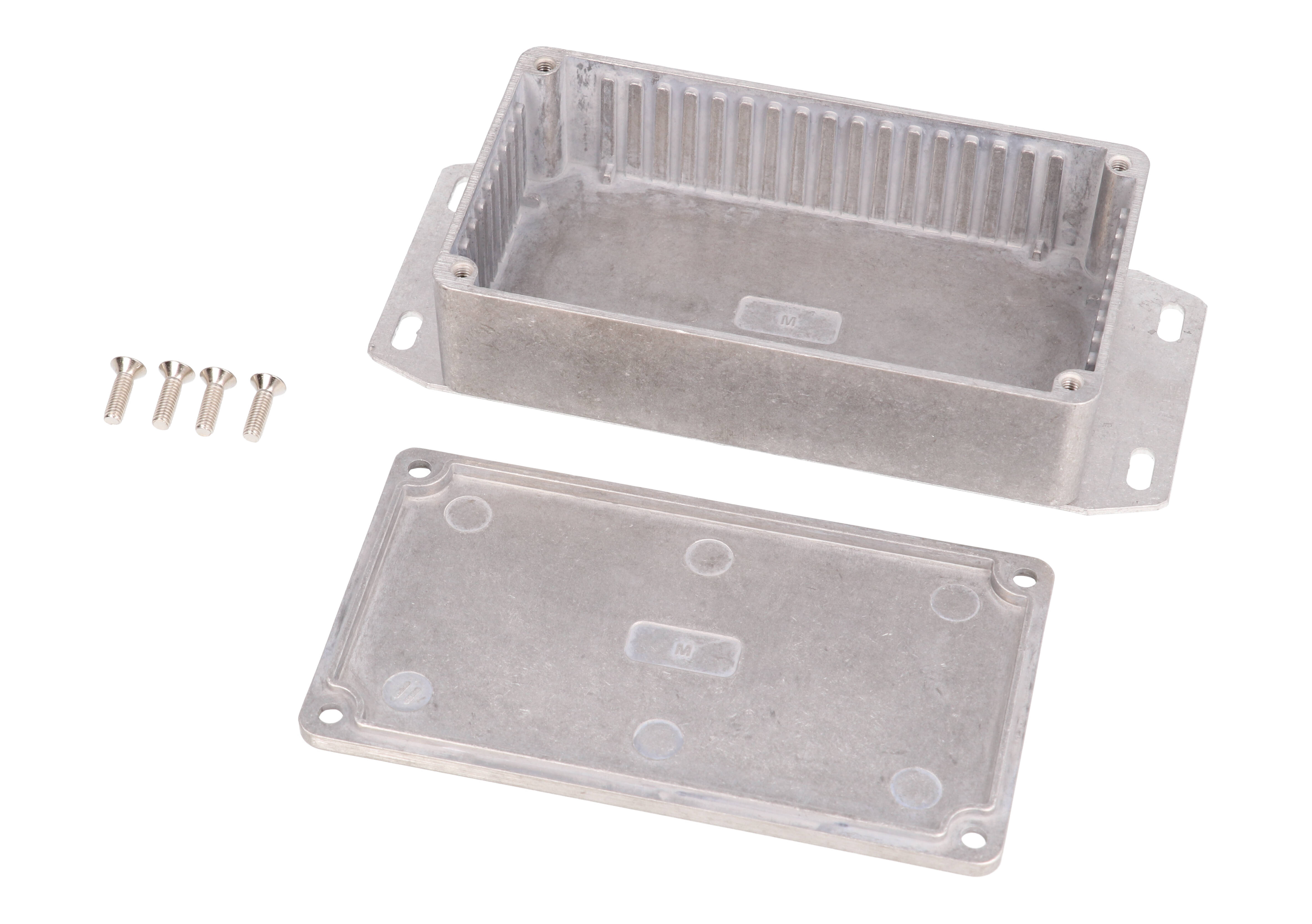 1590MF natural diecast aluminum enclosure with welded flanged bottom plate