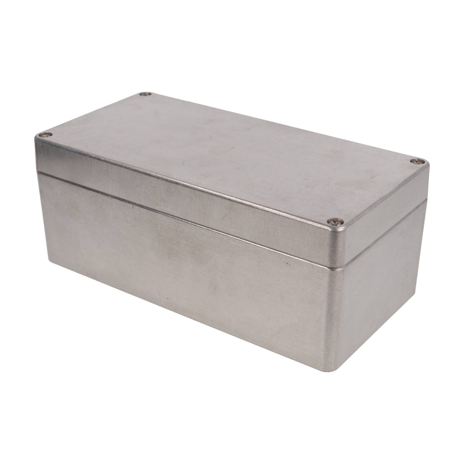 1590Z145 natural diecast aluminum enclosure, 200 x 100 mm, shown with lid and cover screws