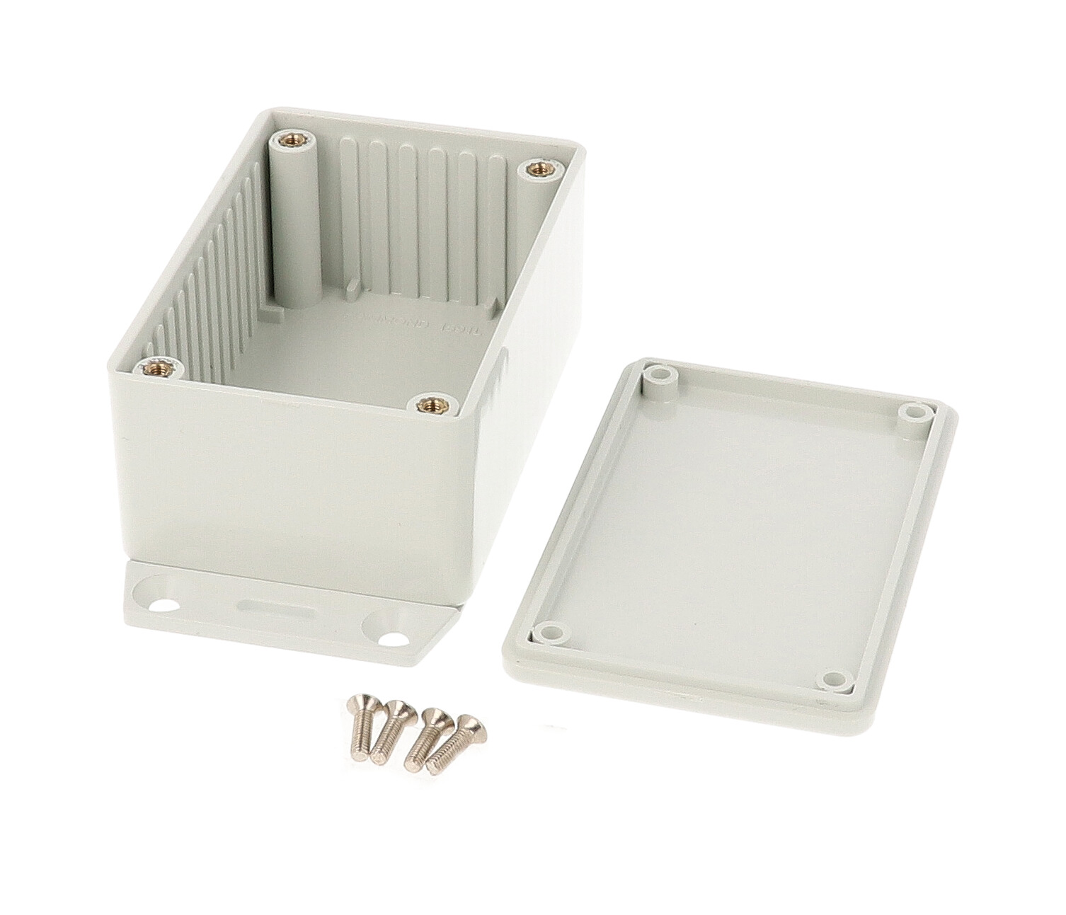 1591LF2GY light gray flame retardant ABS enclosure with bottom mounting flange