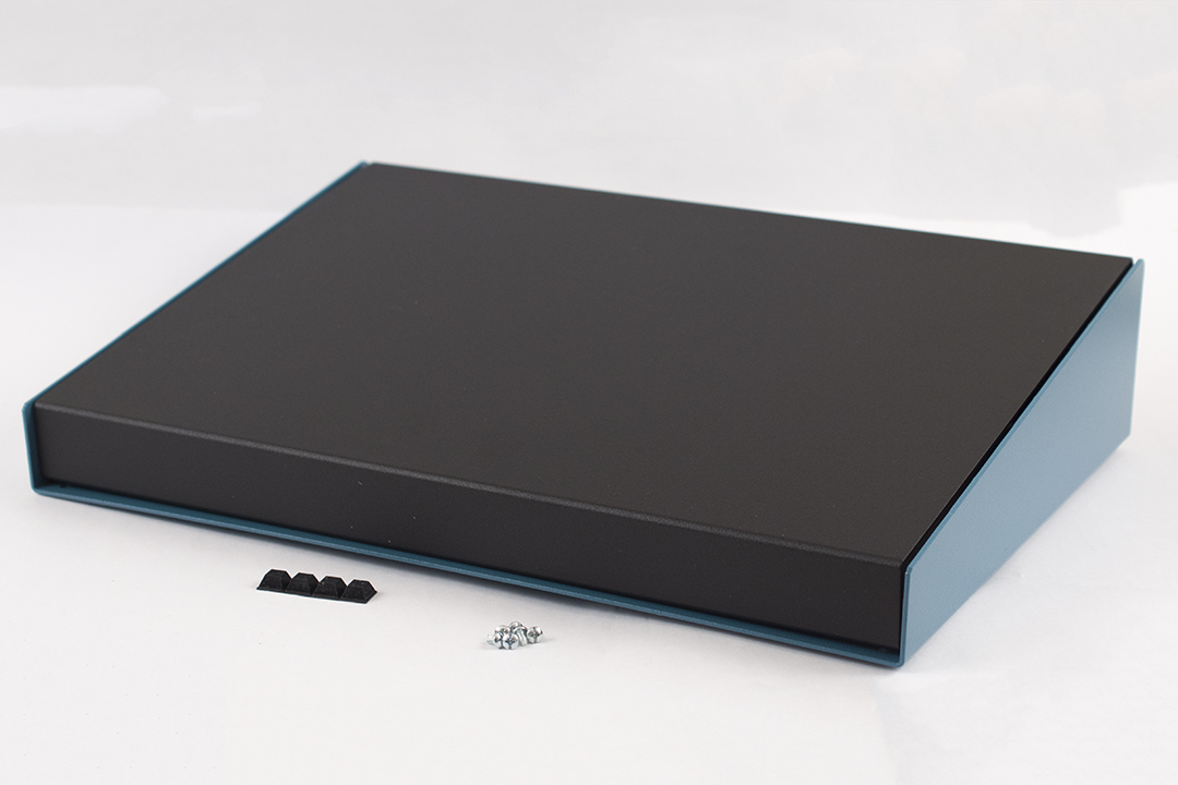 1456RL1BKBU — sloped metal console; 10 degree; black top; blue case