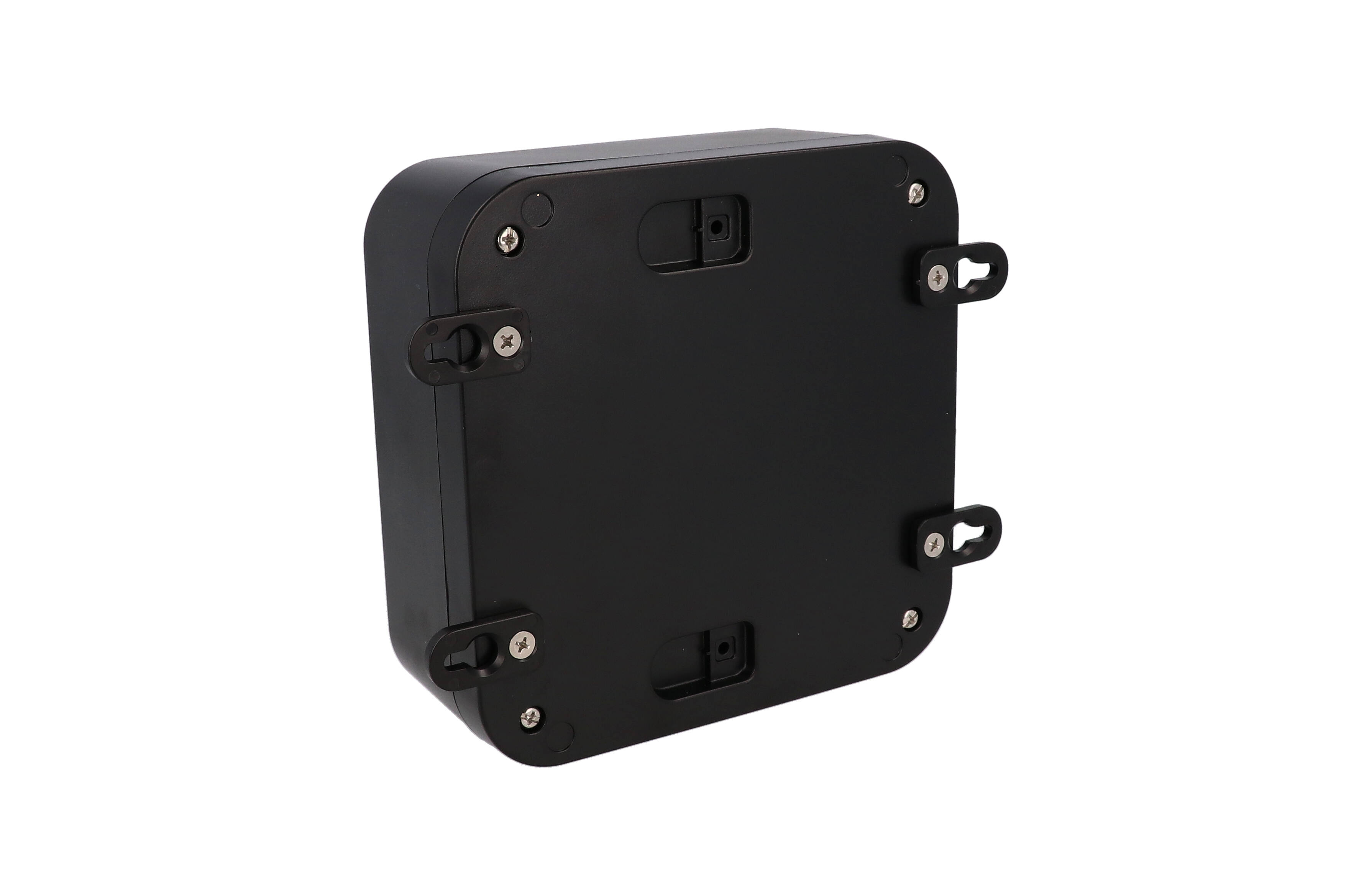 1557FABK black ABS plastic watertight enclosure, 160 x 160 x 70 mm, with screw-secured lid