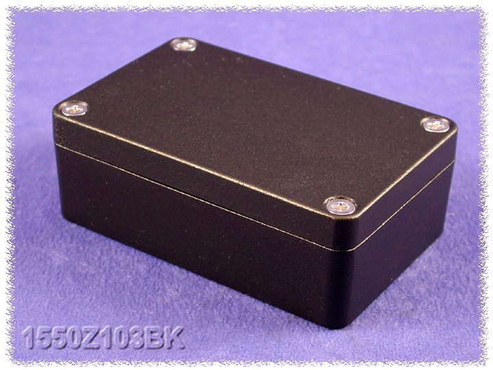 1550Z103BK black textured thick-wall watertight diecast enclosure, 98 x 65 x 34 mm