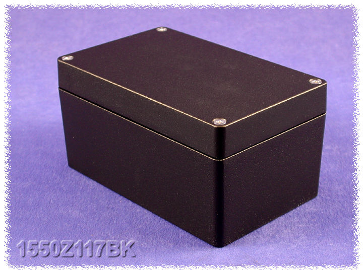 Hammond 1550Z117BK black textured watertight diecast aluminum enclosure, 160 x 100 x 81 mm, with lid and cover screws