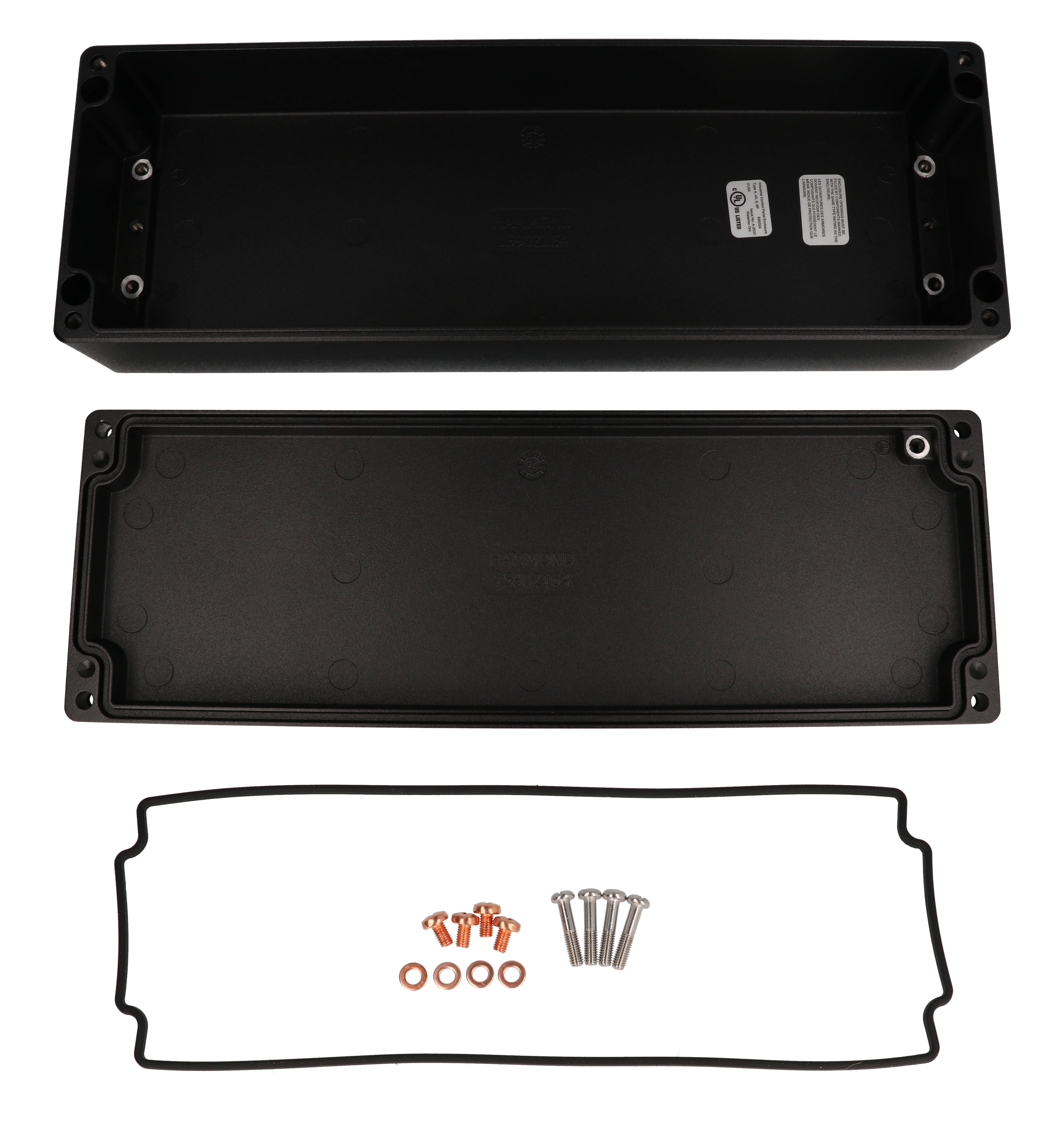 1590Z164BK textured black long diecast aluminum enclosure, 360 x 122 x 80 mm