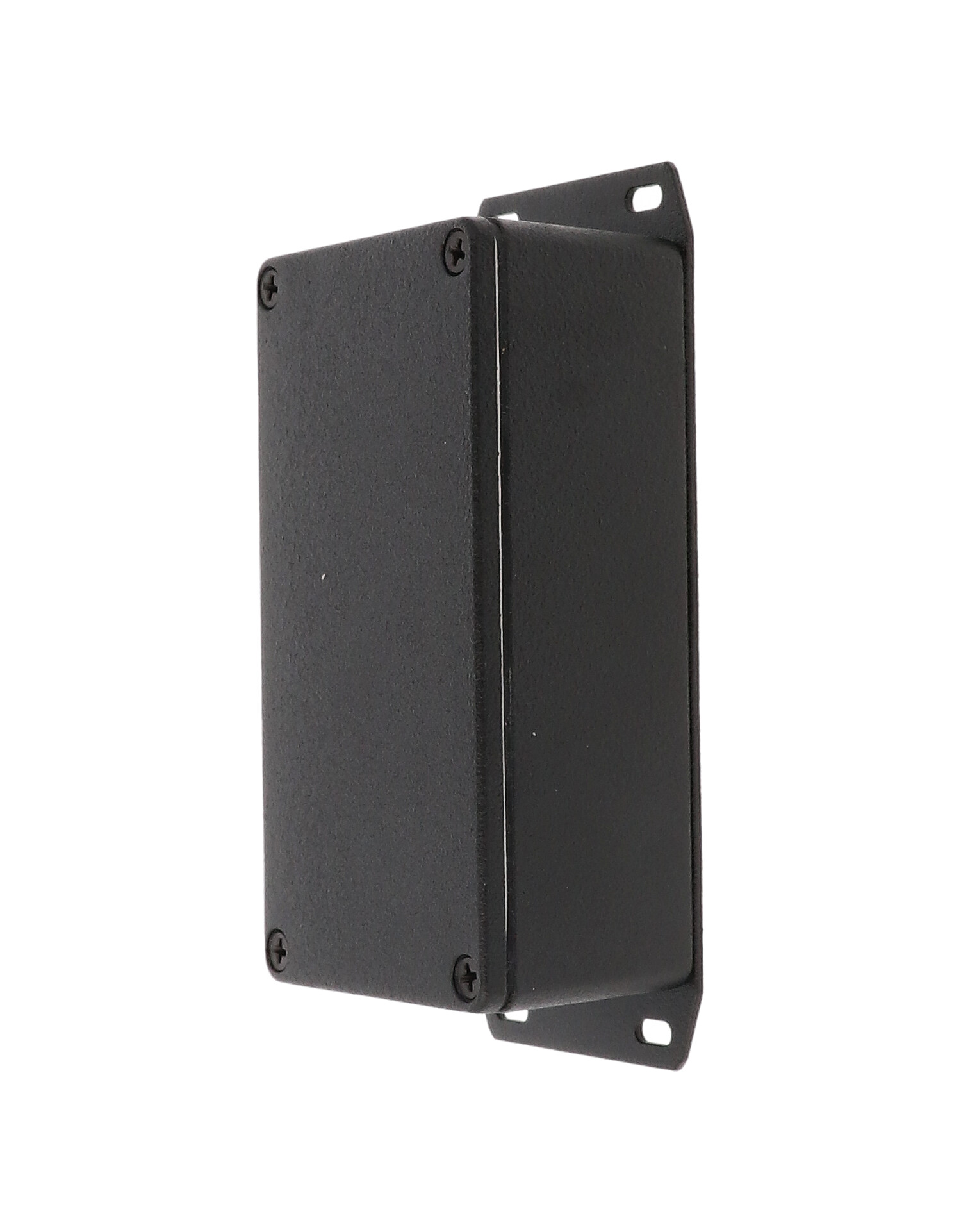 1590WN1FBK textured black watertight diecast enclosure, 121 mm x 66 mm x 40 mm, with flanged bottom plate