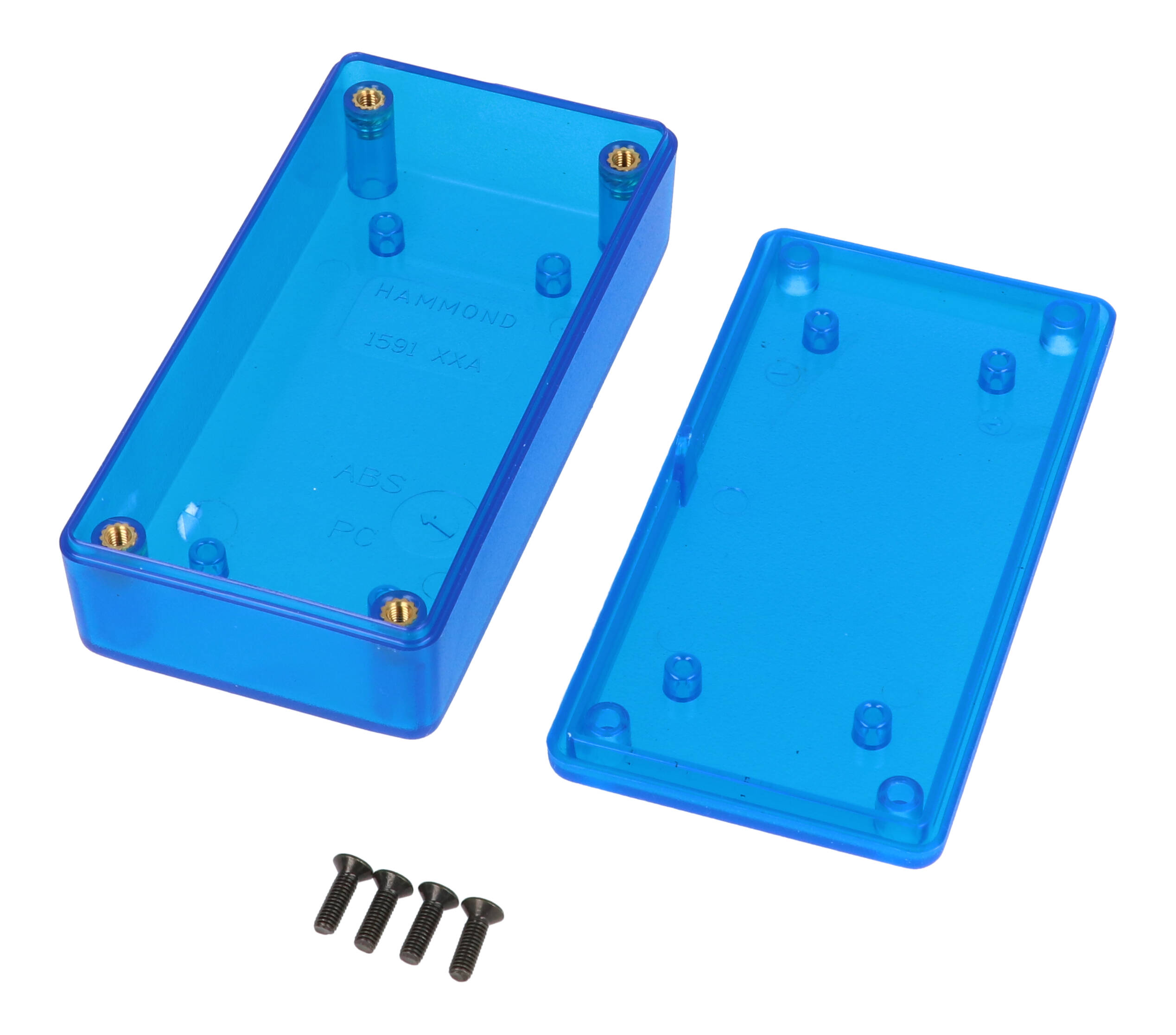 1591XXATBU transparent blue ABS enclosure with lid, 101 x 51 x 25 mm