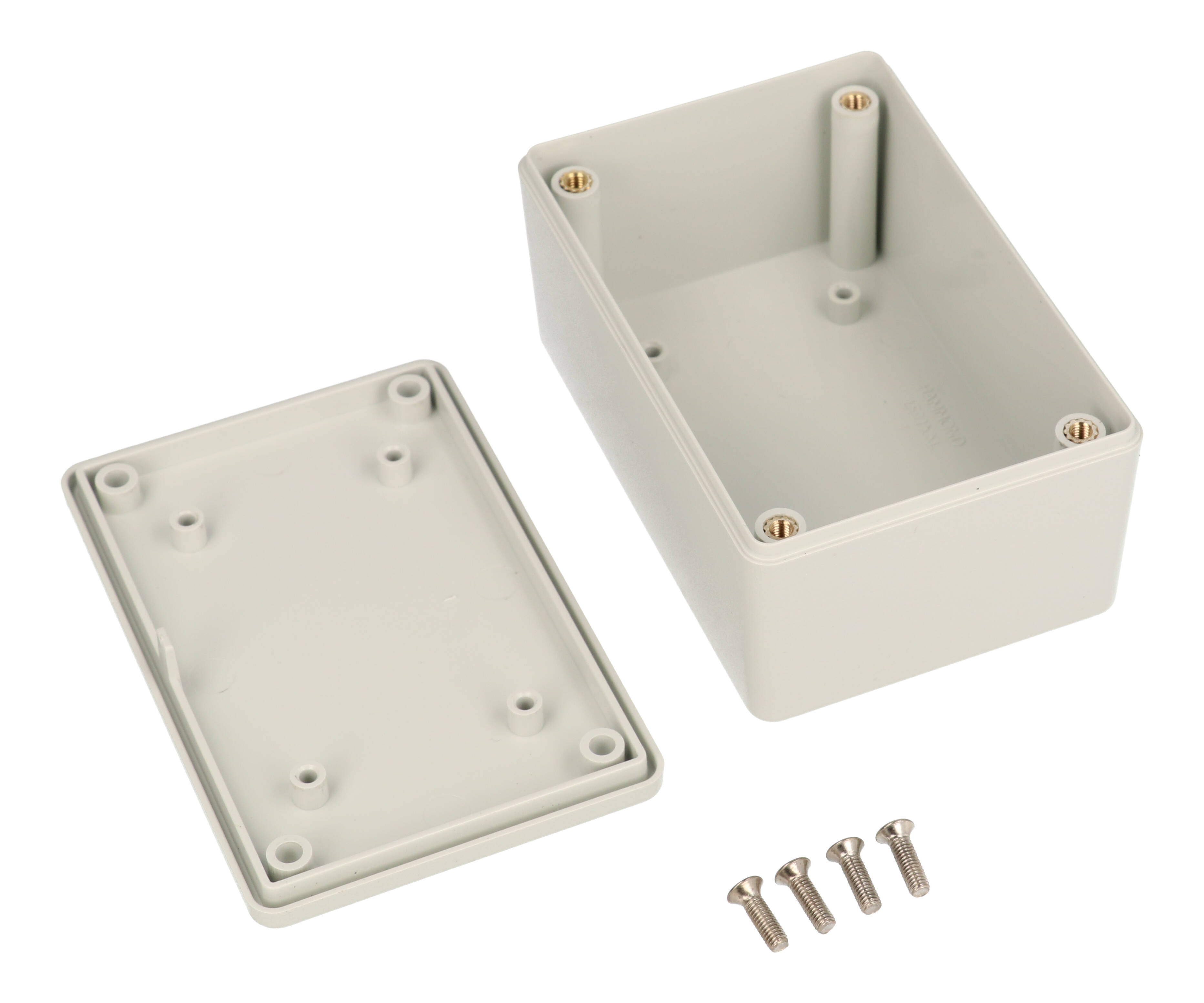 Hammond 1591XXLGY light gray ABS plastic enclosure, 1591XXL size, box and lid shown