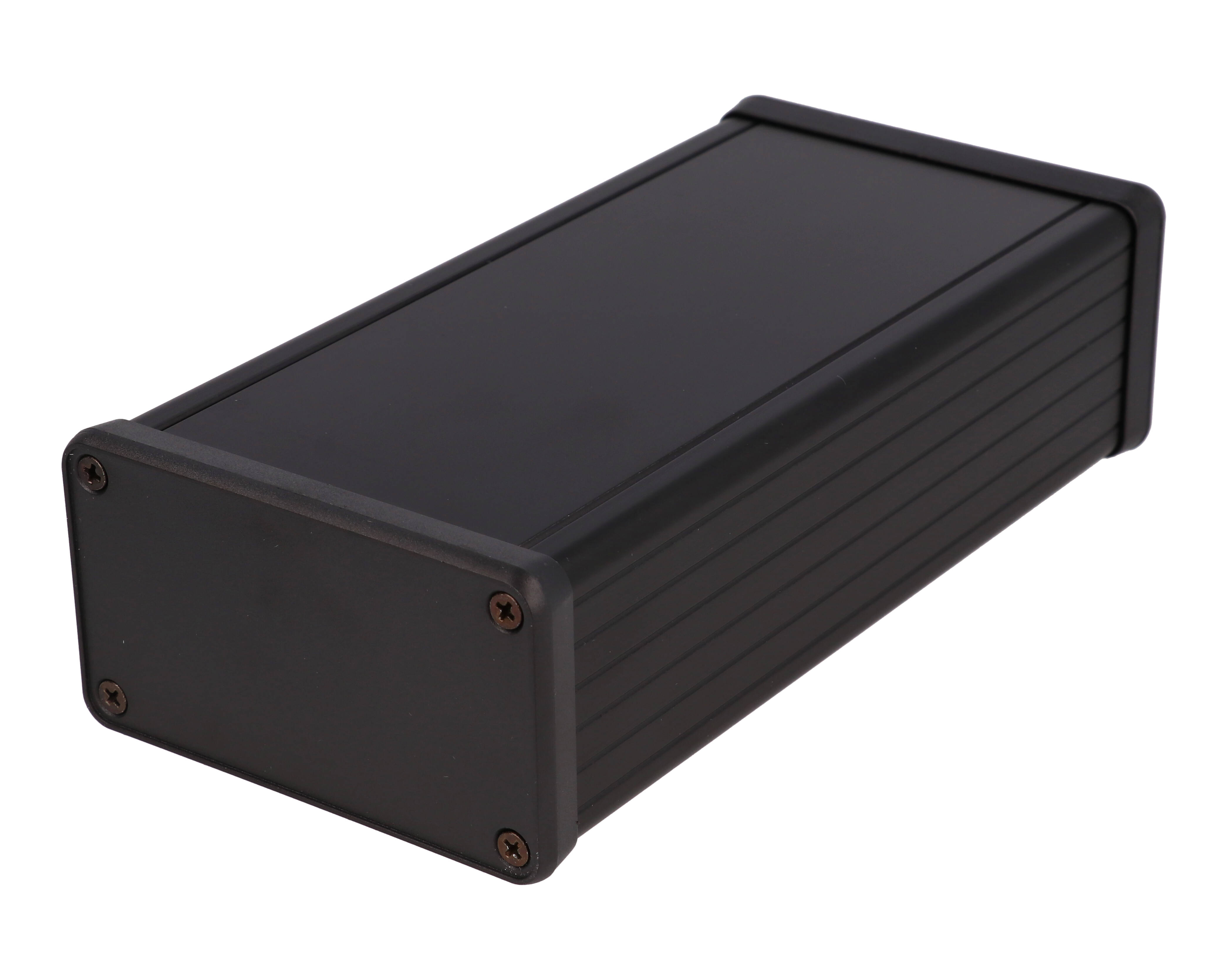 1455K1602BK — black extruded aluminum enclosure w/ plastic end panels
