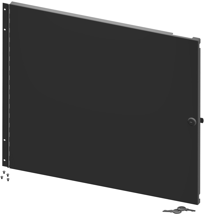 Hammond RCHD1908BK1 5U solid locking door in textured black steel for RCH cabinets, with installed lock