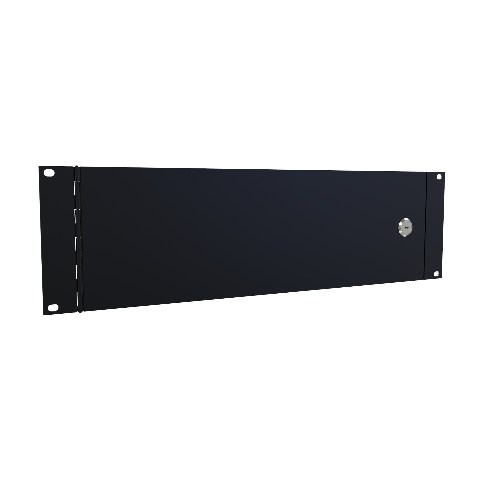 PHPF19005BK2 3U hinged solid steel rack security door panel in semi-gloss black with integrated lock for 19 in rack rails