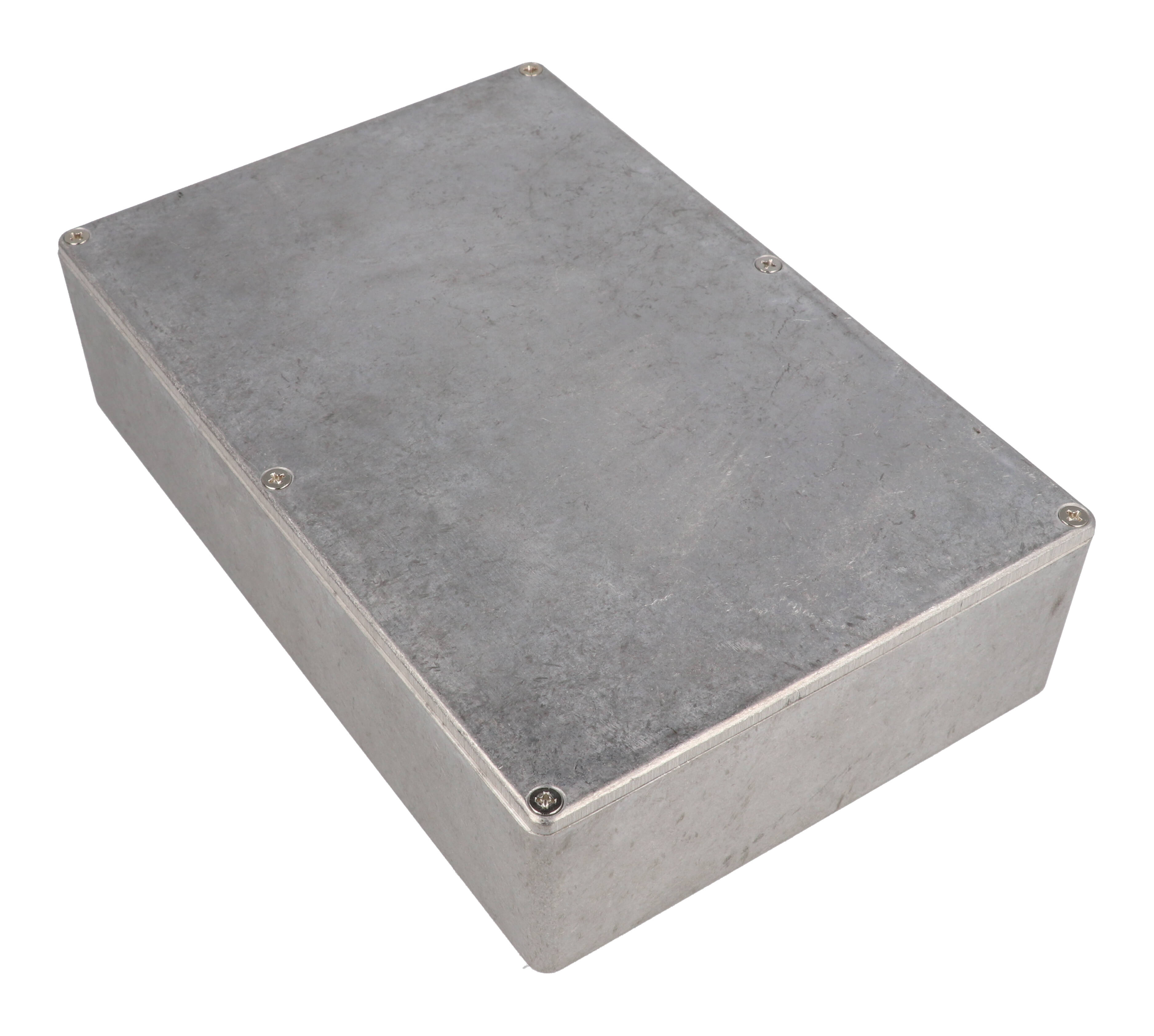 1550G natural finish diecast aluminum enclosure, 222 mm x 146 mm x 51 mm, with screw-down lid