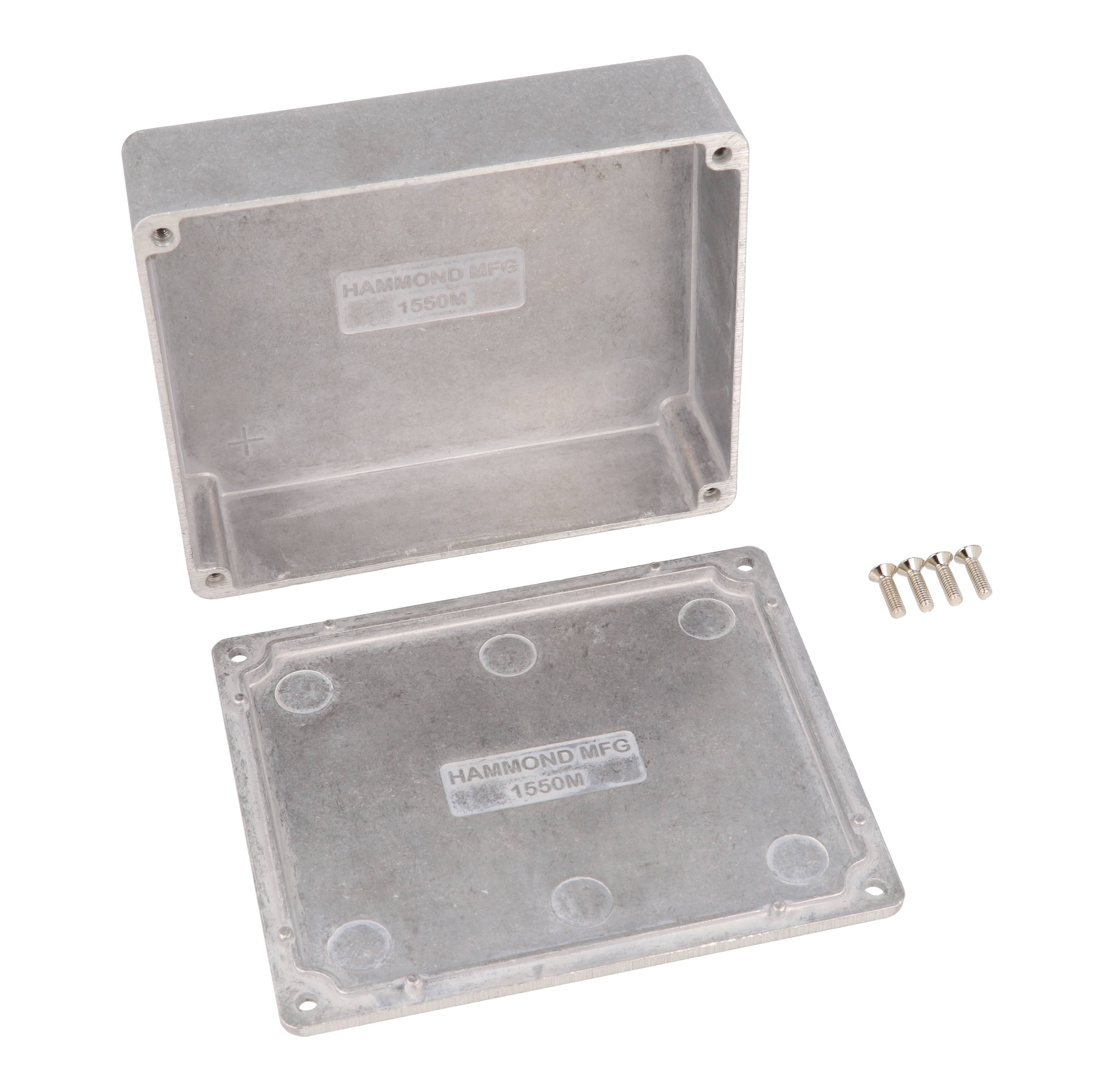 1550M natural finish diecast aluminum enclosure, 120 mm x 100 mm x 31 mm, with screw-down lid