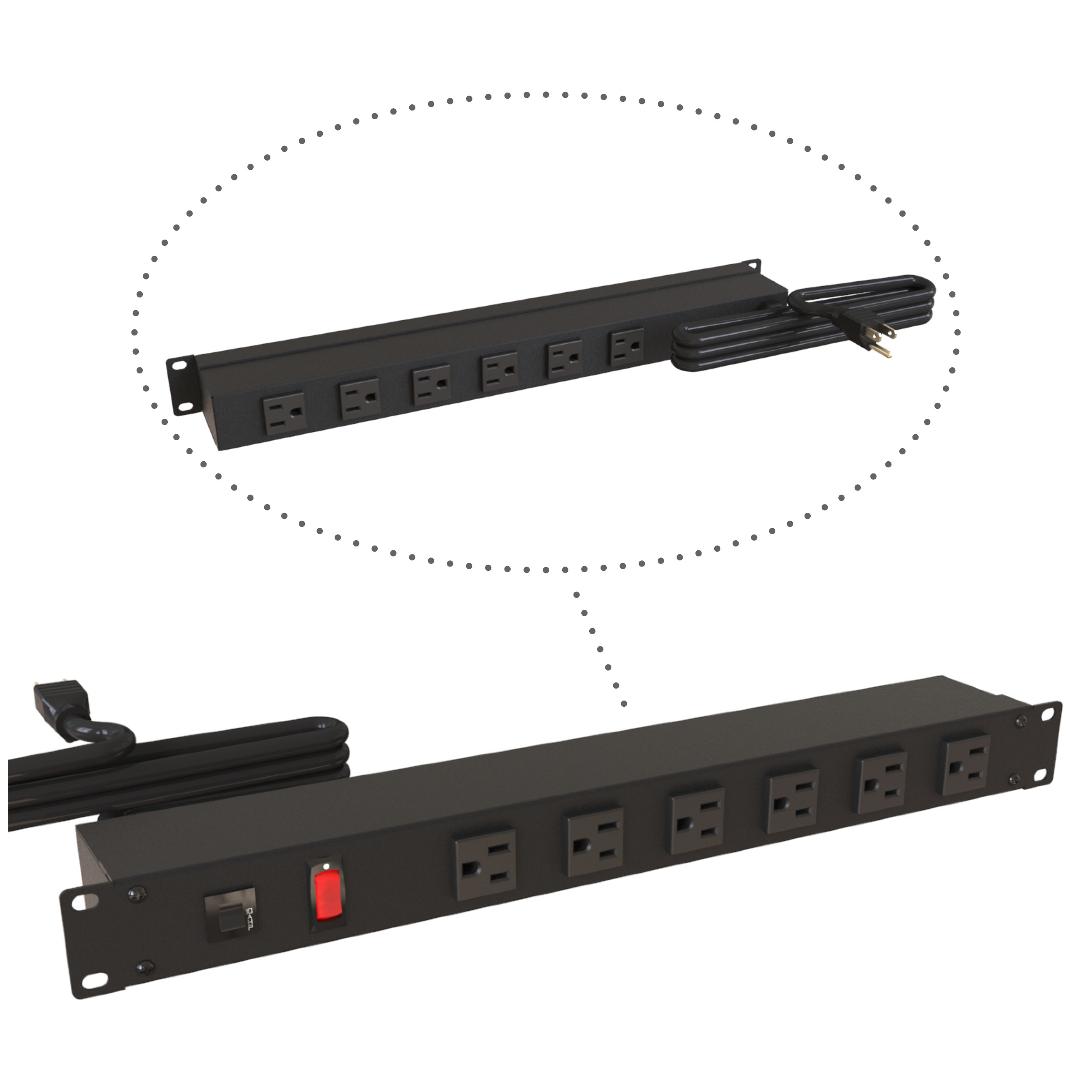 Hammond 1583H12A1BKX 1U 19-inch black rack mount PDU with 12 NEMA 5-15R outlets, lighted on/off switch and 6 ft 5-15P cord
