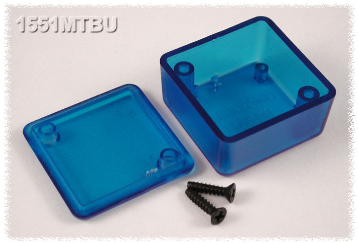 1551MTBU translucent blue ABS square miniature enclosure, 35 x 35 x 20 mm
