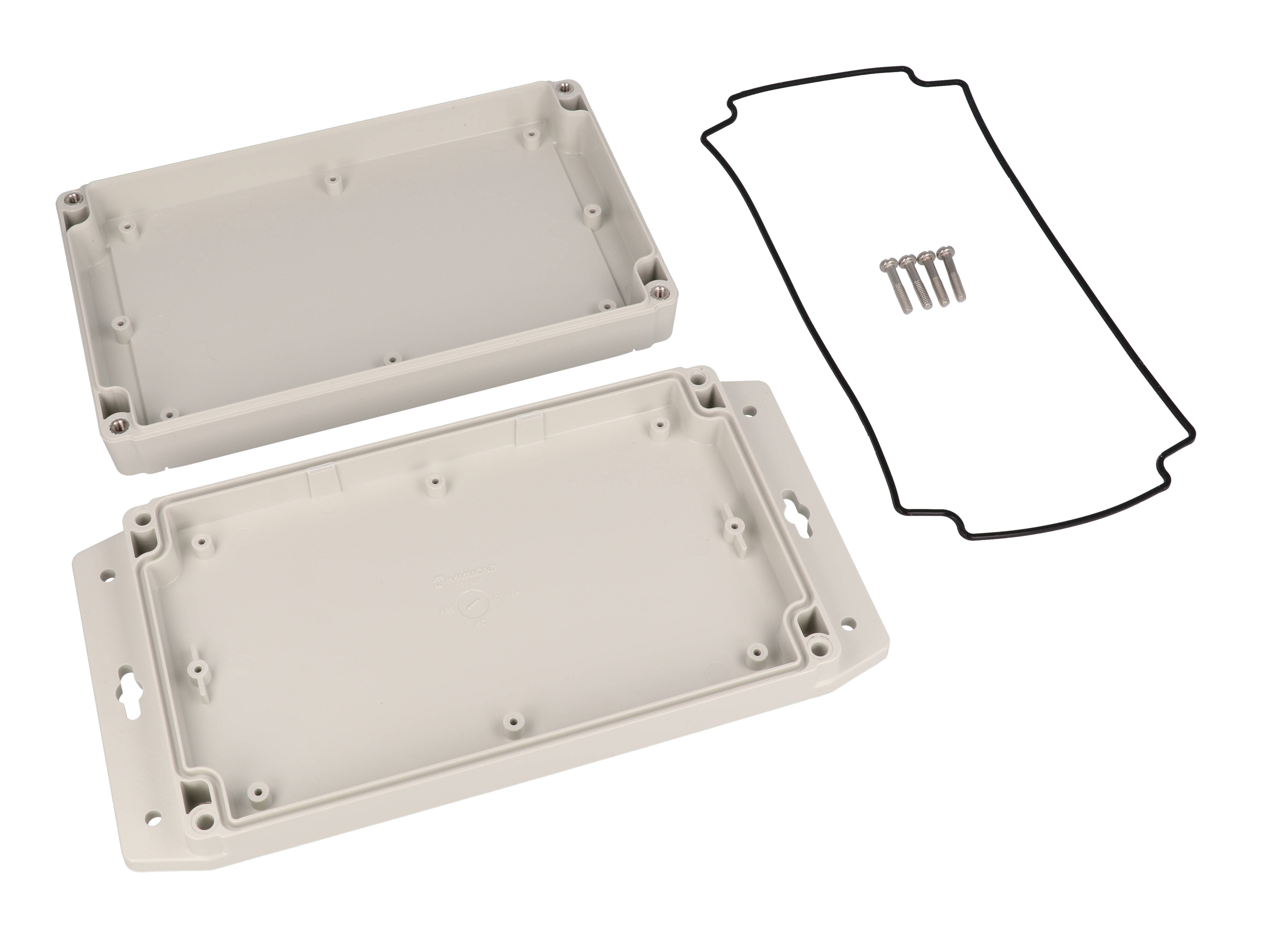 1555UF17GY light gray ABS low-profile flanged enclosure, 200 x 120 x 40 mm